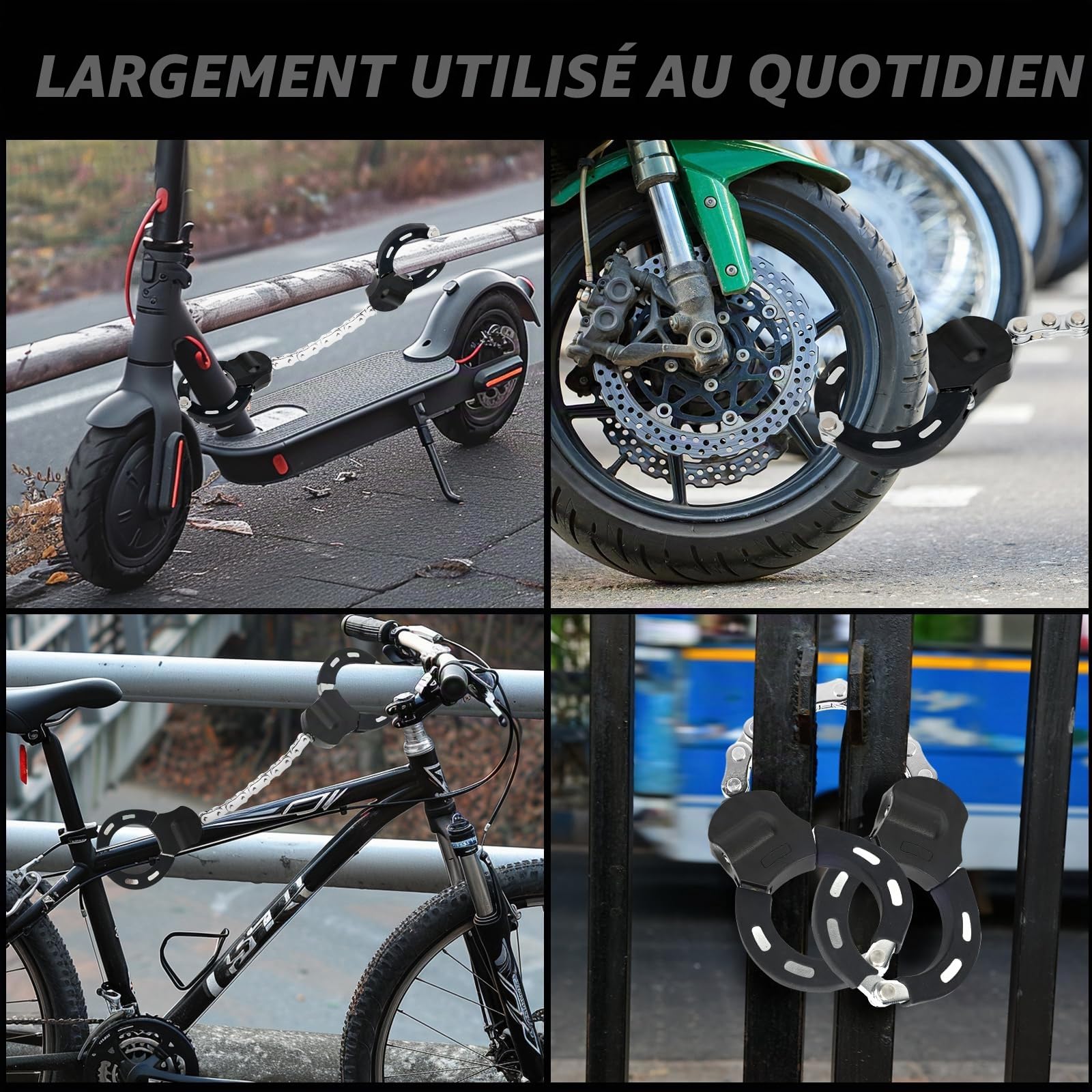 Antivol Trotinette Électrique Scooter, Cadenas Trotinette Electrique avec Clés, Menottes Antivol Idéal Pour Les Vélos, Trottinettes, Poussettes,Vélo Electrique Etc