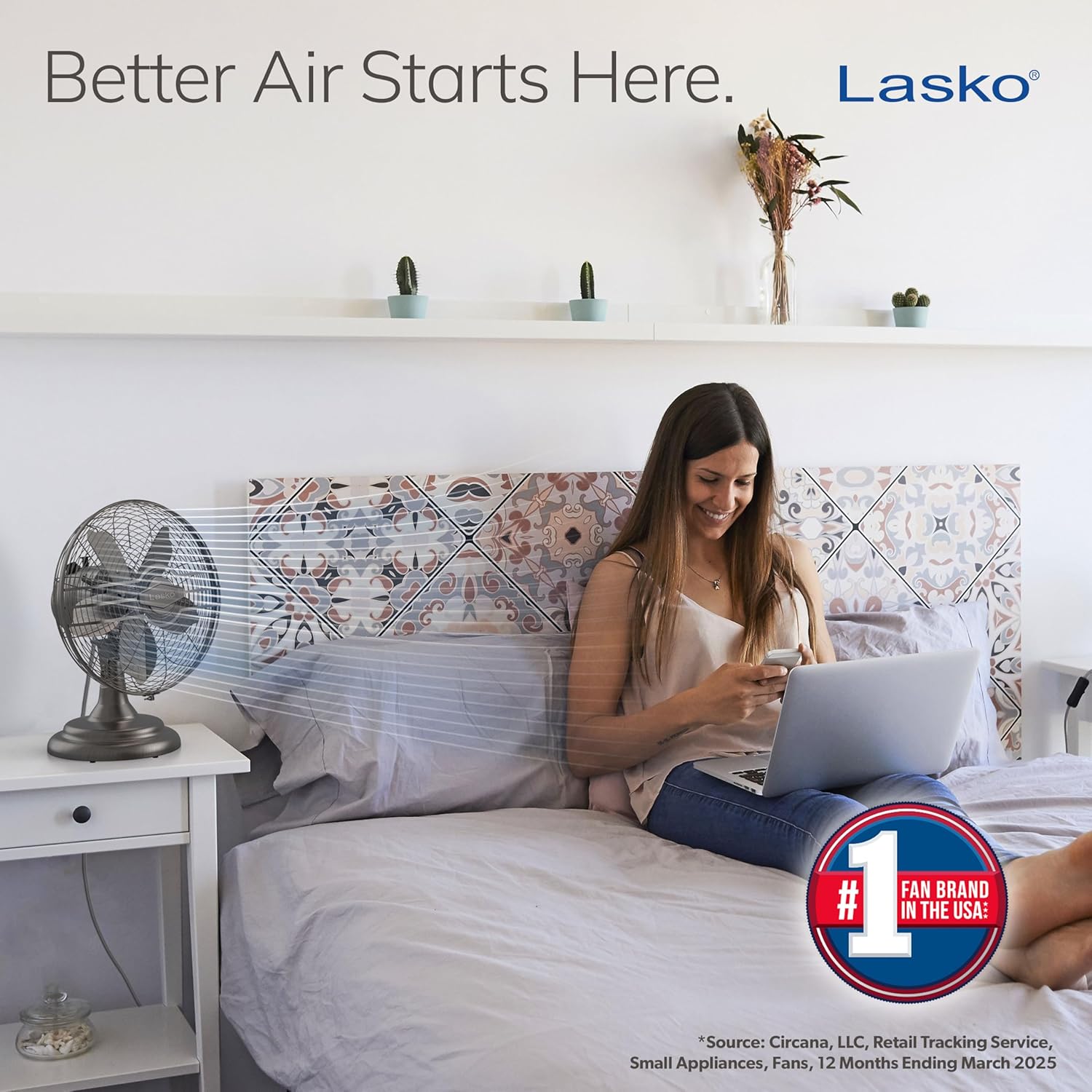 Lasko Oscillating Table Top Fan, Portable, 3 Quiet Speeds, for Bedroom, Kitchen and Office, 17", Bronze, R12210 Electric Fan