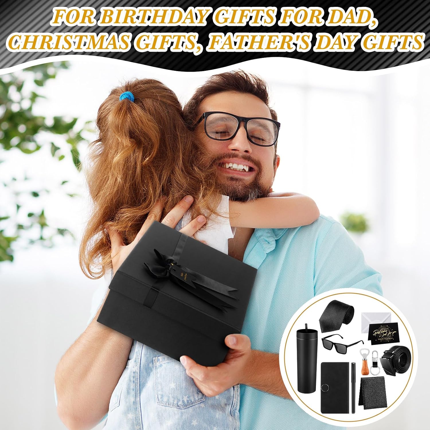 Tioncy 12 Pcs Men Father's Day Birthday Gifts Set for Him Dad Gift Box Baskets 16 oz Tumbler Wood Bottle Opener PU Leather Wallet Tie Belt Keychain Sunglasses Pen Journal for Boyfriend Husband Brother