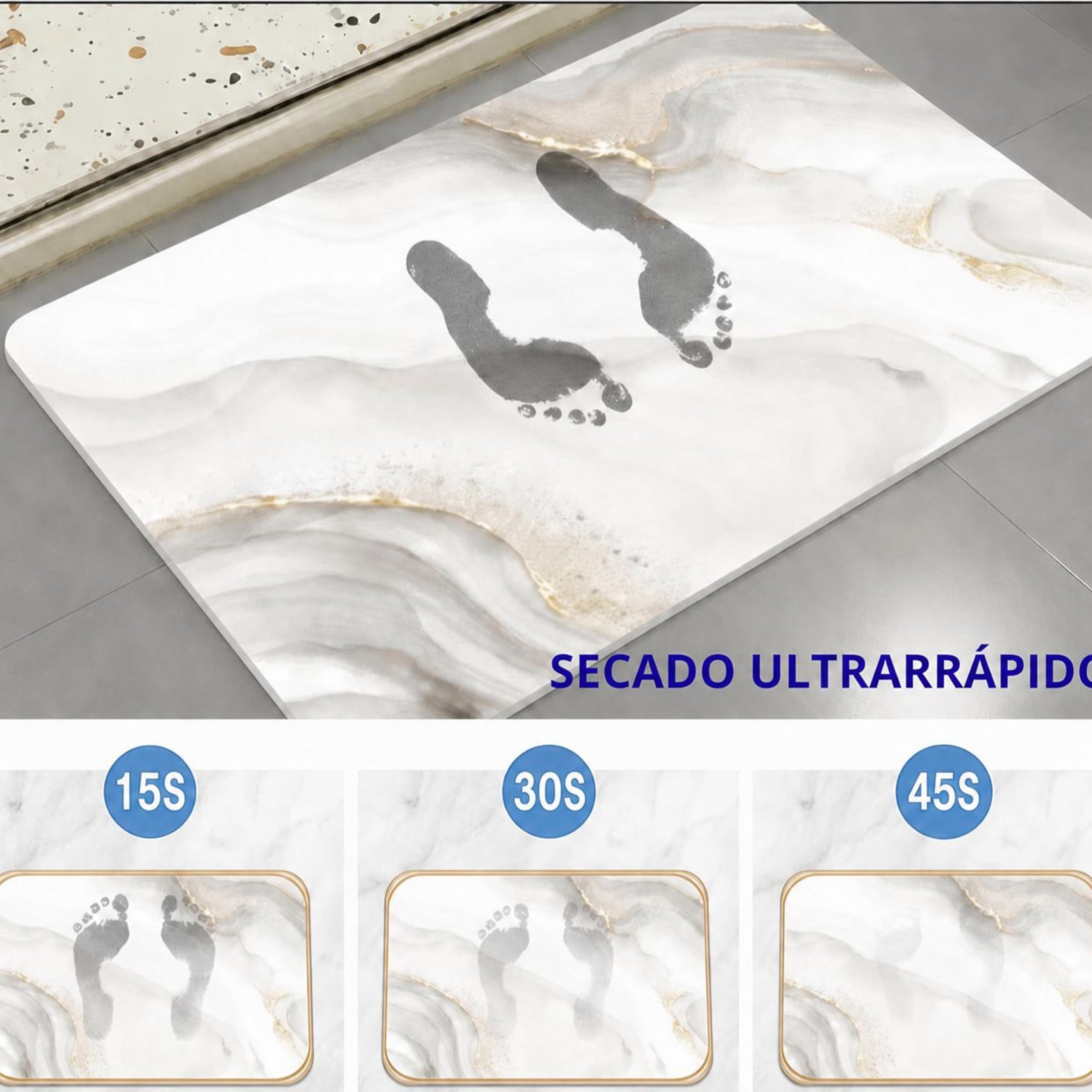 Tappeto diatomite bagno (60 x 40 cm) - Pietra assorbente ad asciugatura istantanea, antibatterico e antiscivolo, per doccia e cucina, effetto marmo avorio