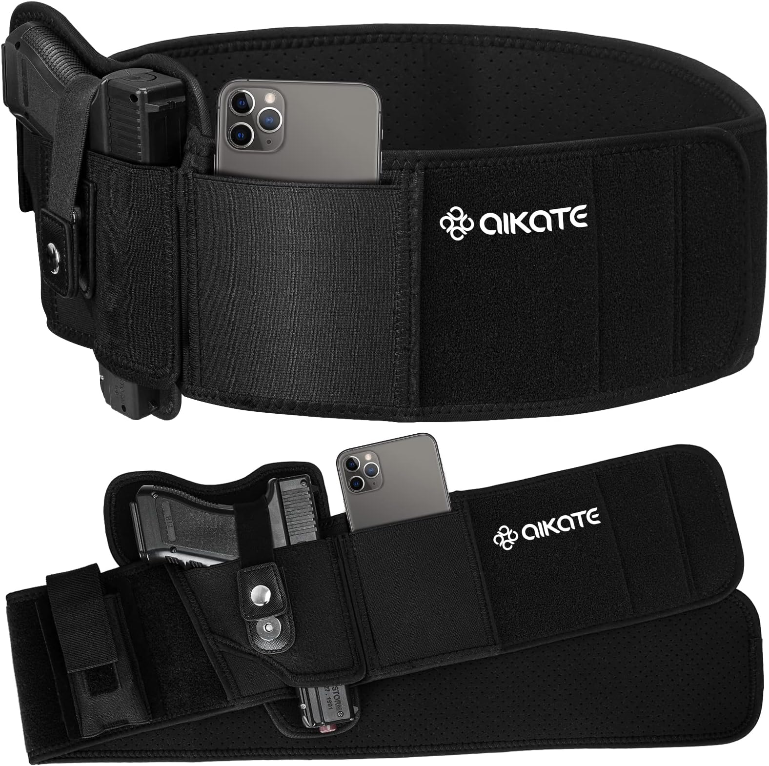 AIKATE Upgraded Belly Band Holster for Concealed Carry, Deep Concealment Gun Holster for Men, Waist Holsters Fits for Glock 19, 17, S&W M&P Shield 9MM Most Pistols