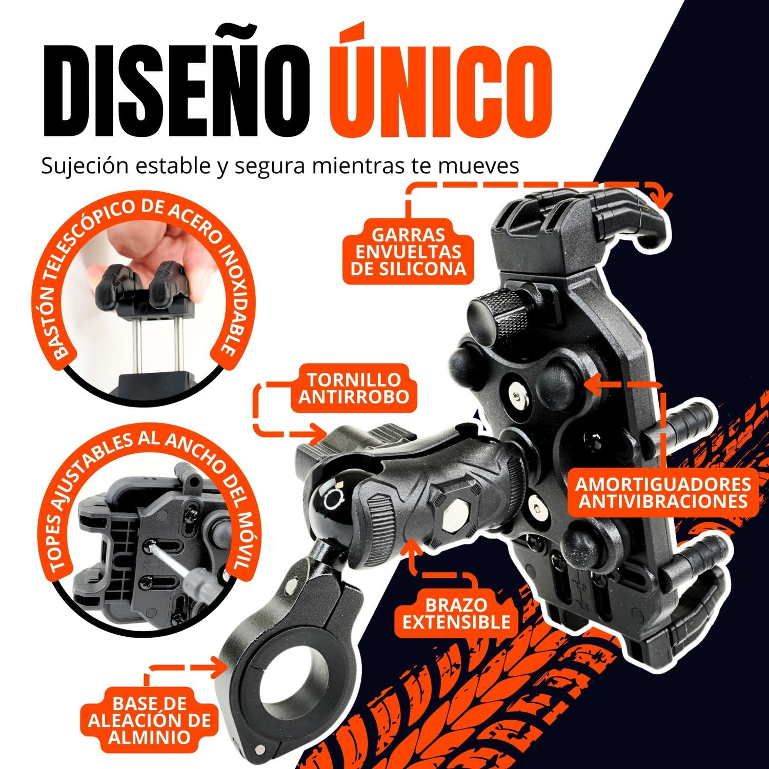 Soporte Móvil Moto Antivibración – Soporte Teléfono para Manillar o Tubo de Dirección – Universal 5,4”-7,2” Compatible con iPhone y Android.