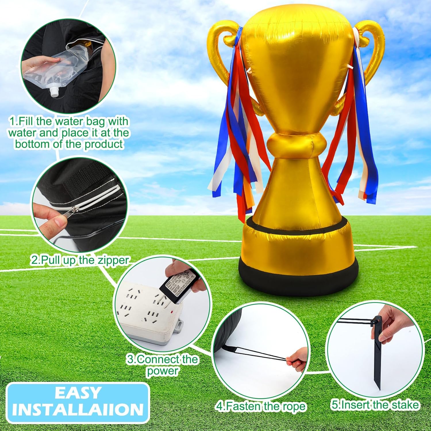 Leyndo 6.56 ft Giant Inflatable Golden Trophy Outdoor Decorations Award Trophies Inflatable Decor Large Trophy for Soccer Basketball Football Sports Competitions Party Championship Winner MVP Trophies