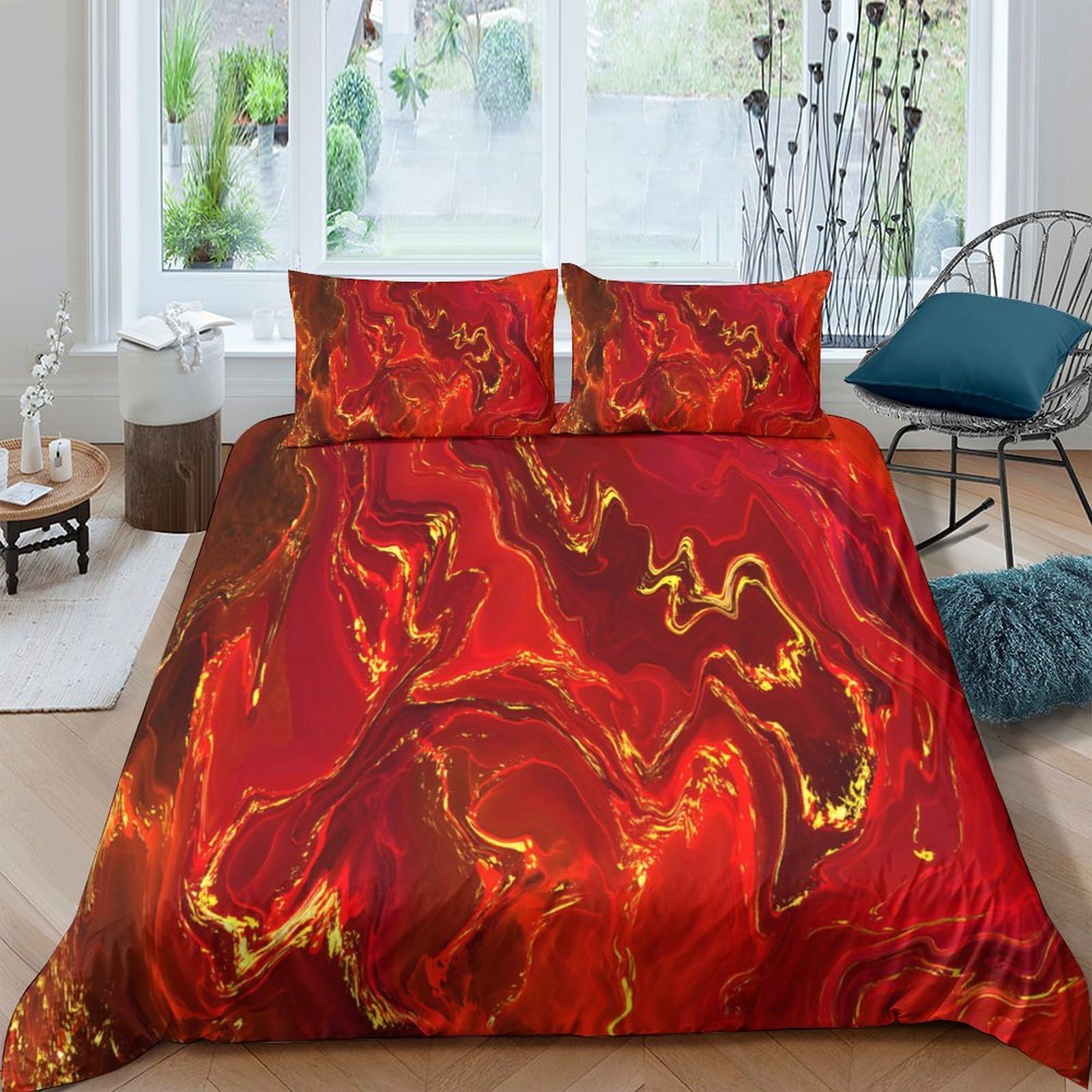 Ctjqhvkz Style-9 3D Printed Lava Flow Fitted Sheet Microfiber Soft Red Orange Marble Mattress Cover Bedroom Dorm Decor Single（135X200cm）