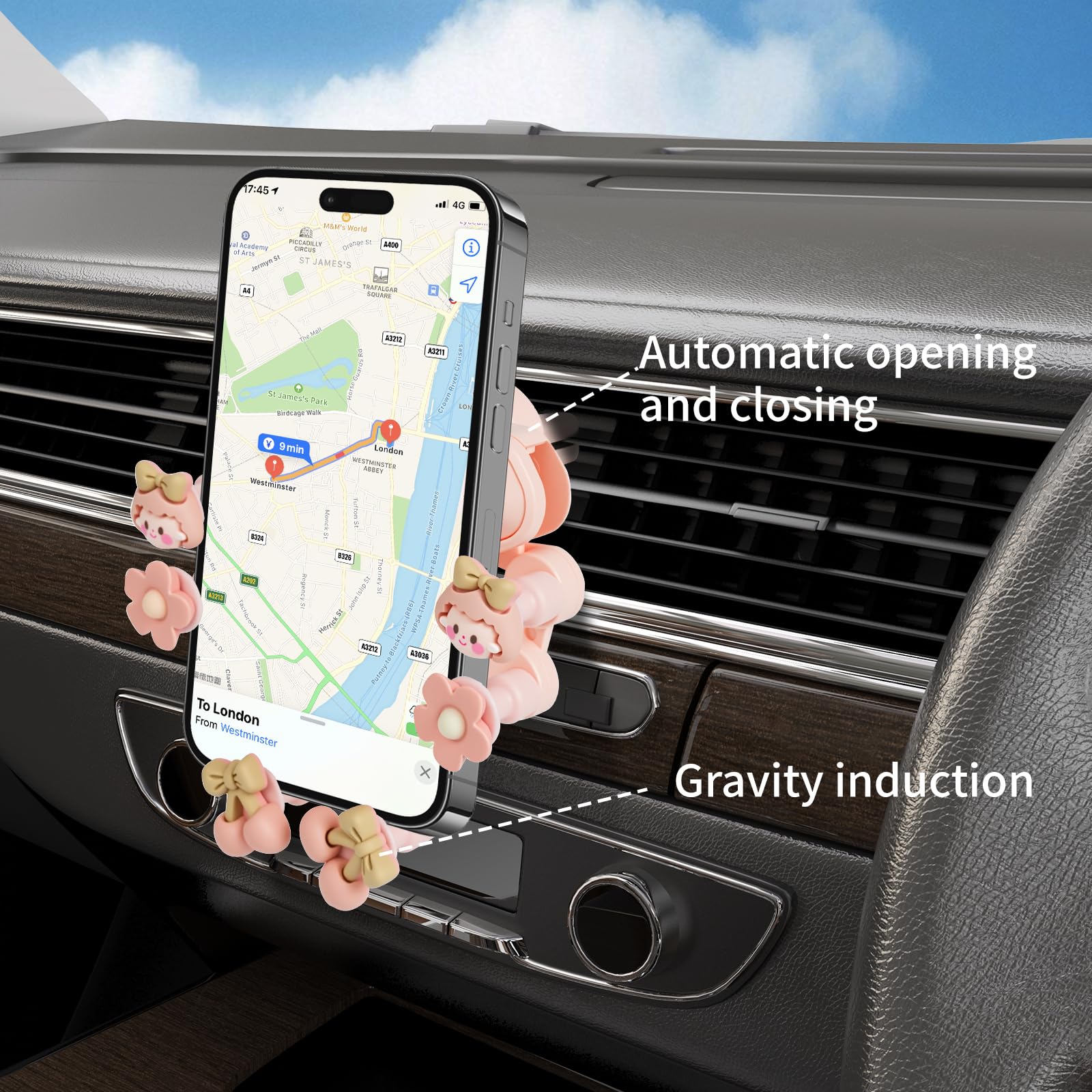 Upgraded Car Phone Holder Dashboard Mount for Womens - 360° Rotatable Cell Phone Car Mount for Windshield/Air Vent/Dash - Secure Anti-Slip Grip for iPhone Pro, Samsung Galaxy S23, All Smartphones