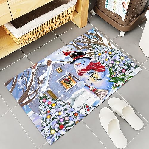 Miniatura 13 de Alfombras de cocina de Navidad absorbentes antideslizantes para piso, árbol de Navidad, muñeco de nieve y copo de nieve, alfombras y tapetes