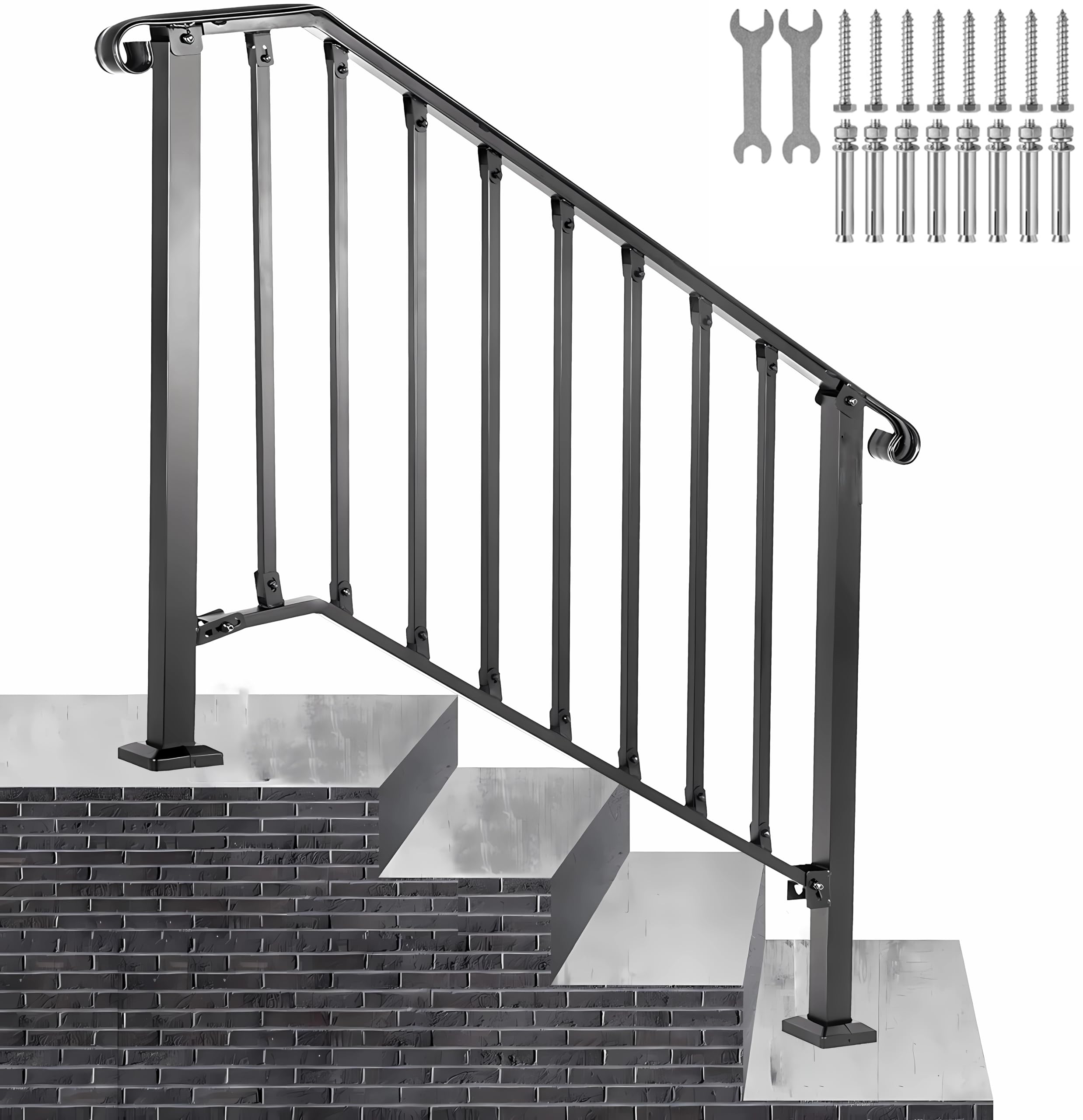 TMEE Handrails for Outdoor Steps Fits 1 to 4 Steps Outdoor Stair Railing?Staircase Handrail Fits with Installation Kit Transitional Handrail for Concrete Steps or Wooden Stairs