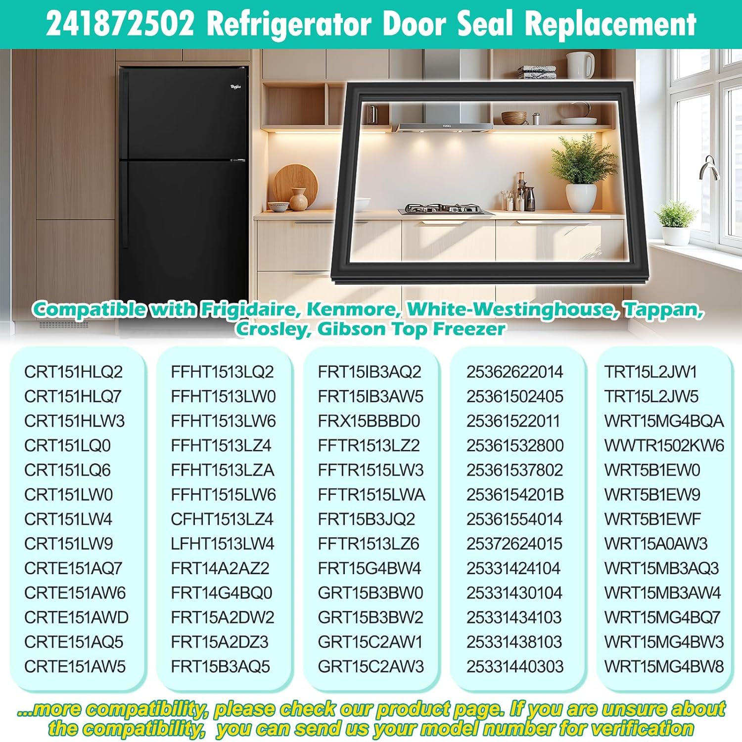 Upgraded 241872502 Refrigerator Door Gasket Compatible with Frigidaire,Cro-sley Refrigerator, Black 36" x 27.16"Kenmore Fridge Door Seal replace 240370902, 240514602, 1379478, AP4316029