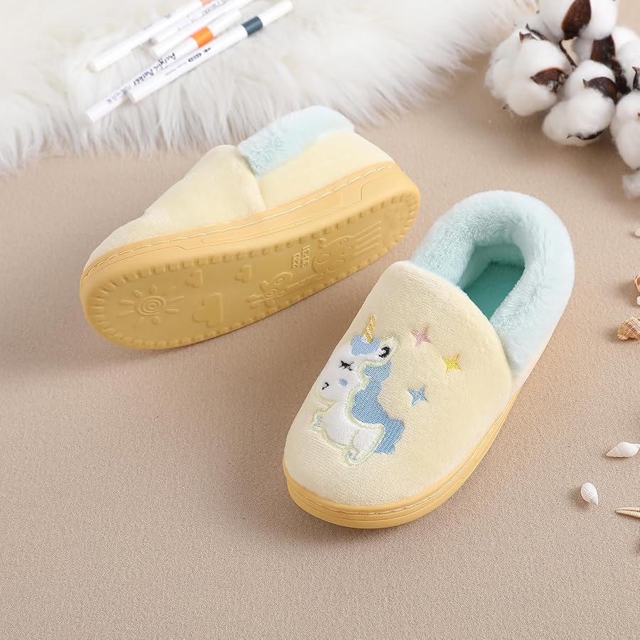Huihong Pantofole Pelose Bambini Bambina Invernali Antiscivolo Morbide Peluche Comode Calde Ciabatte Bambino Inverno Velluto Elegante Casuale Interno Casa Divertenti Animal Scarpe (Beige, 25