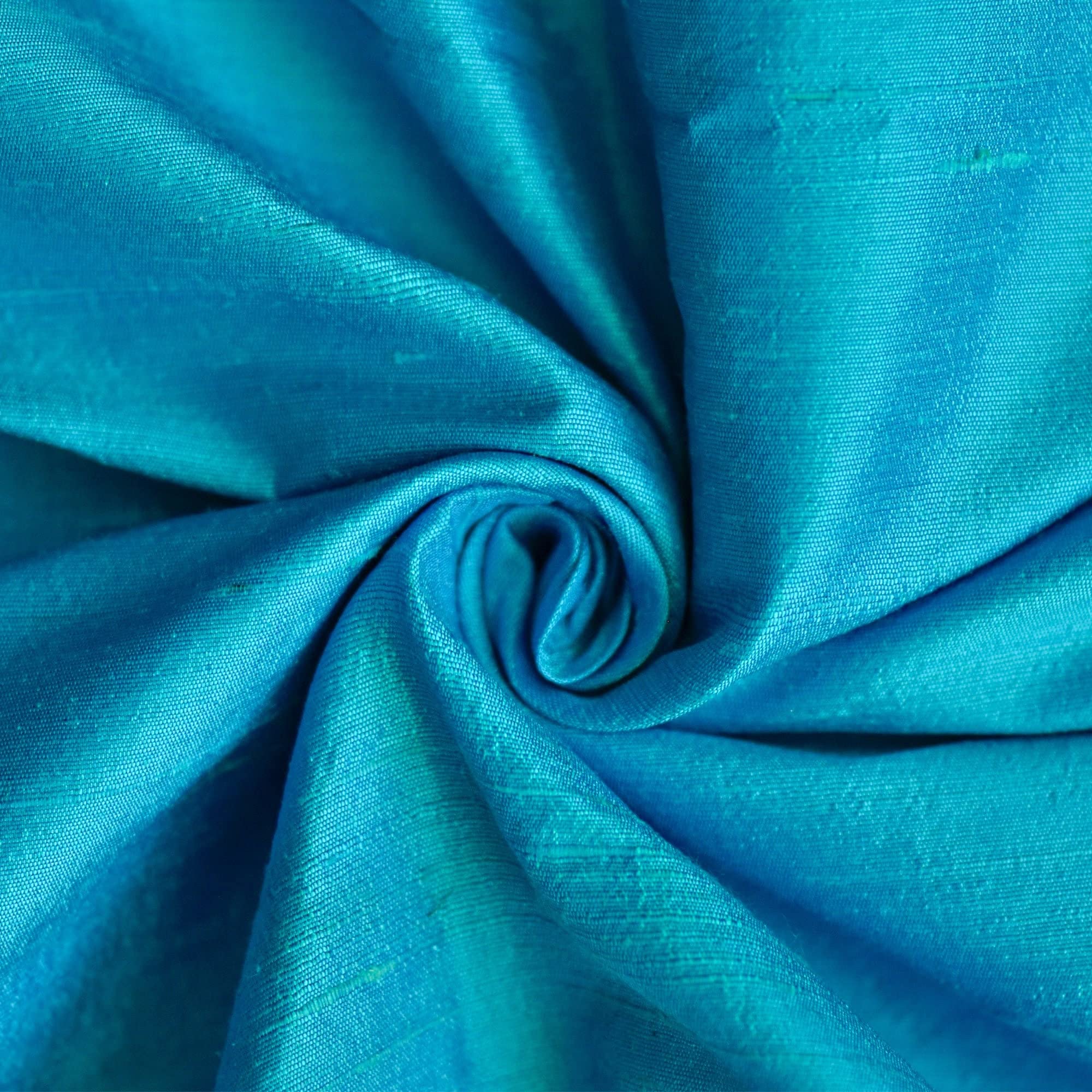 Fabric Mart Direct Ocean Blue Silk Dupioni Fabric By The Metre, 5 Continuous Metres 104 cm width Slubbed Dupioni Silk Solid Color Blue Wholesale Combination Upholstery Fabric for Curtains Bridal Dress โ image 1