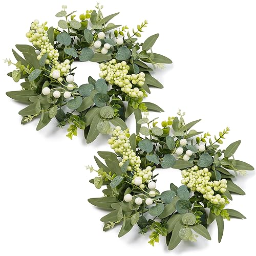 DDHS 2 Packs Small Eucalyptus Wreaths, 12 Inch Artificial Mini
