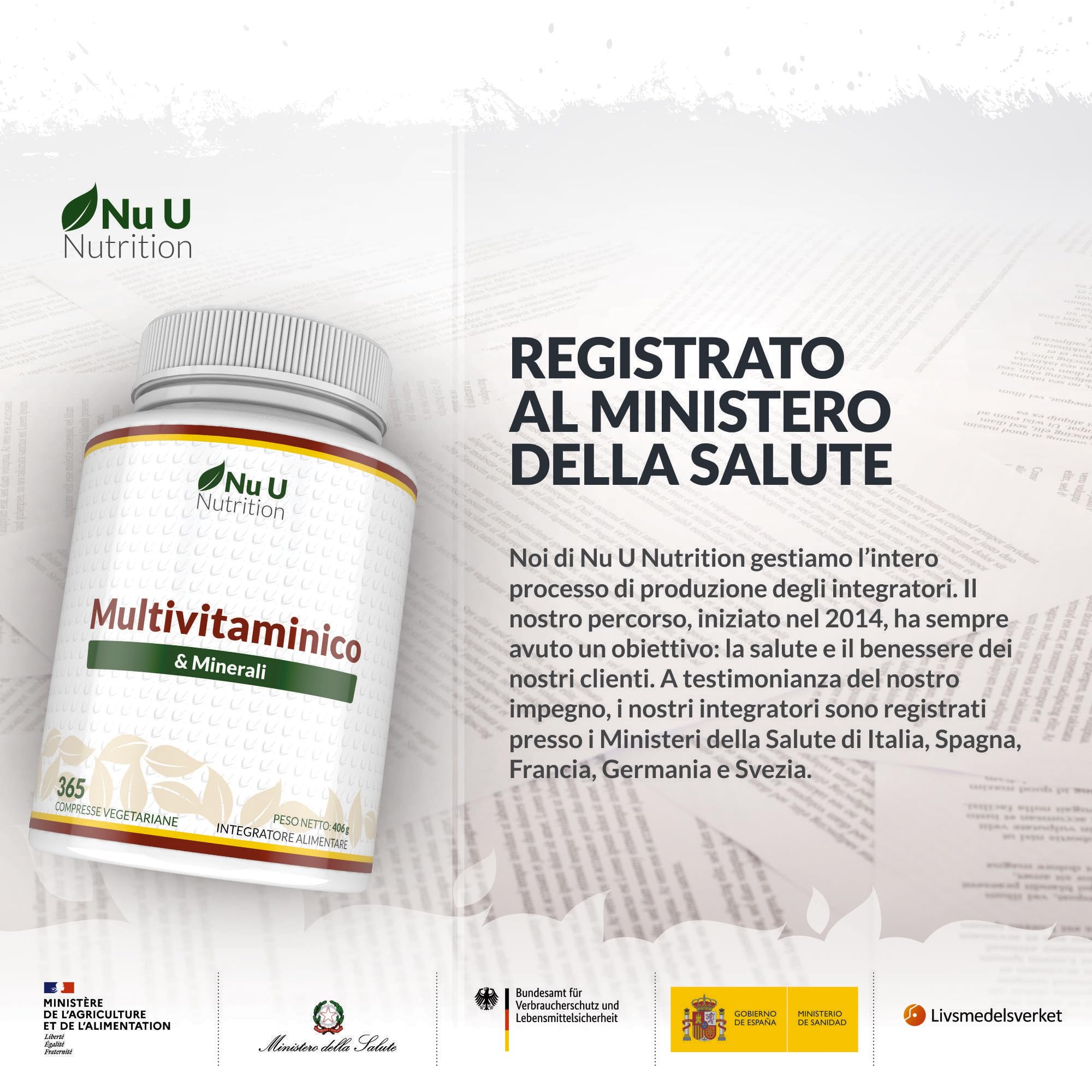 Multivitaminico Completo - 365 Compresse (1 Anno di Scorta) - 25 Vitamine e Minerali Essenziali per Uomo e Donna - Adatto ai Vegetariani - Prodotto in Europa - Integratore Nu U Nutrition
