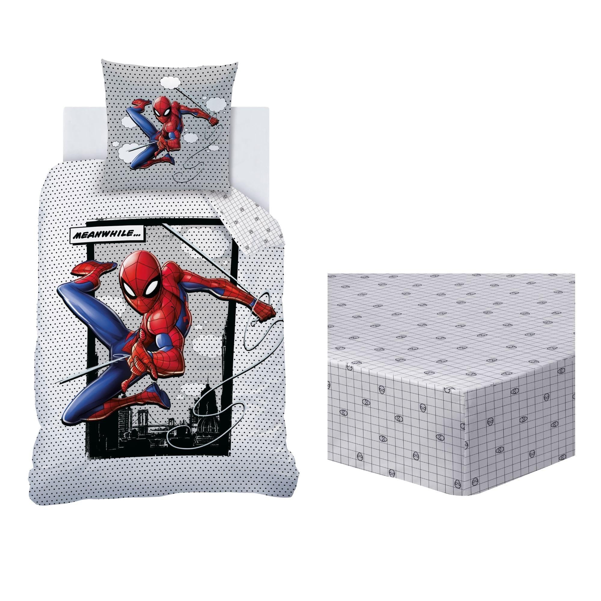 Parure de lit Spiderman 140x200cm avec drap housse 90x190cm en coton imprimé garçon