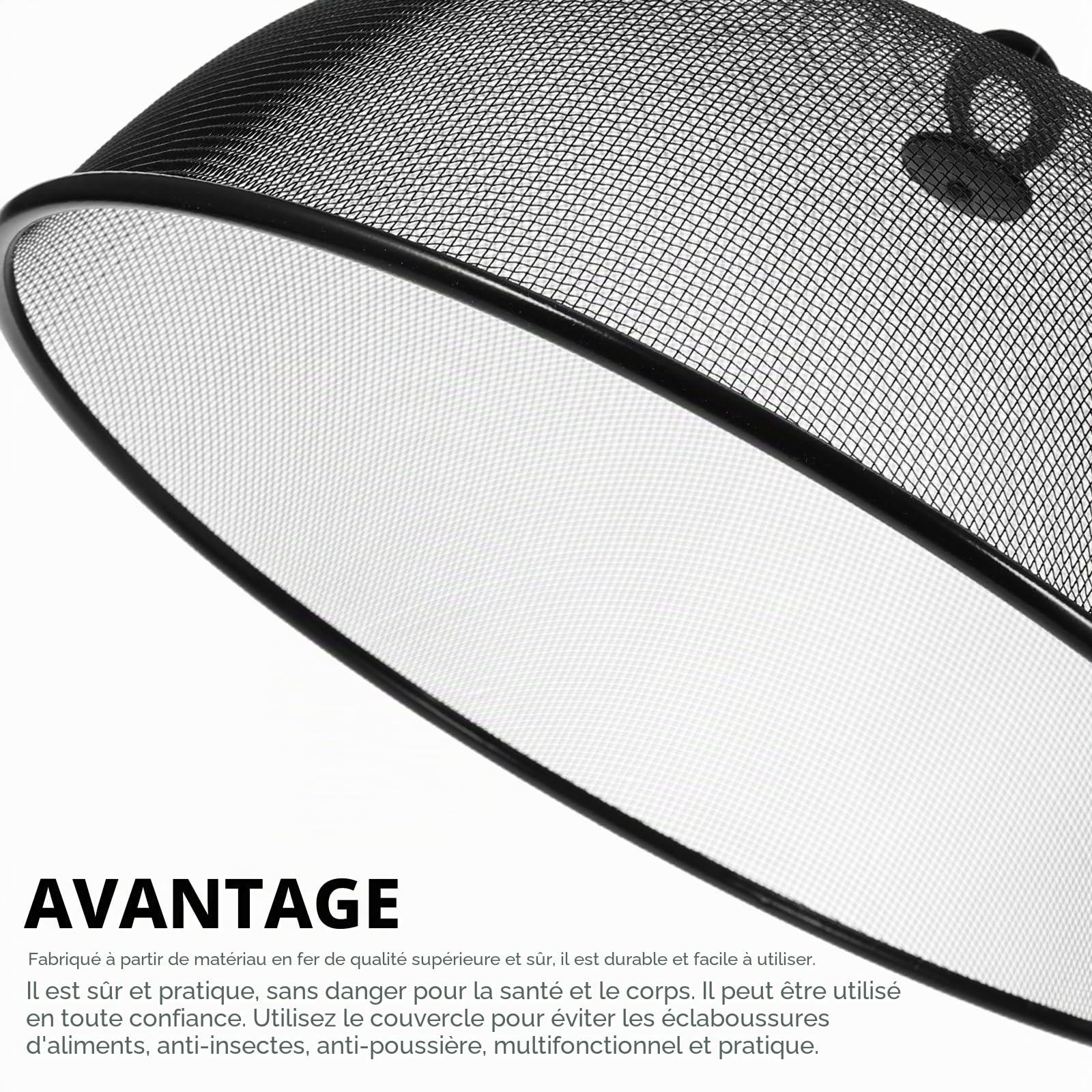 GANAZONO Cloche Alimentaire en Mailles Métalliques 40 Cm Noir avec Poignée pour Cuisine Protection Contre Insectes Et Poussière Rangement Facile