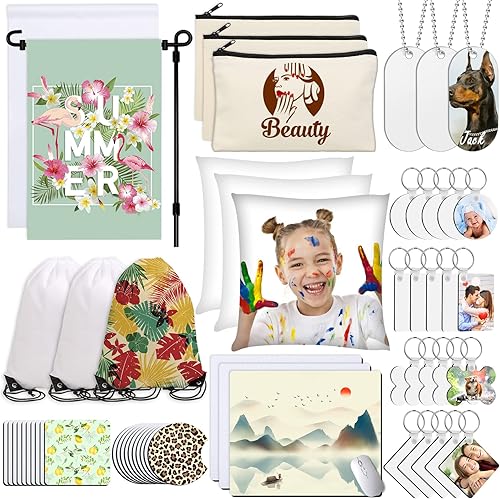 MAPVOLU - 77 piezas de productos en blanco de sublimación, adornos de Navidad, manualidades, kit de iniciación de sublimación con manual de