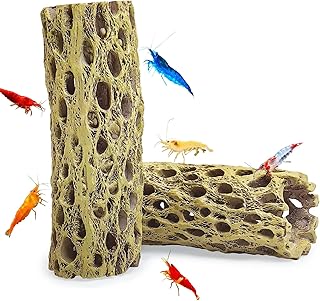 kathson Resin Cholla Wood Aquarium Shrimp Hideout Fake Fish Tank Hollow Log Hideawy Reptile Climbing Corner Branch Hermit Crab Terrarium Ornament Decoration (2 Packs)