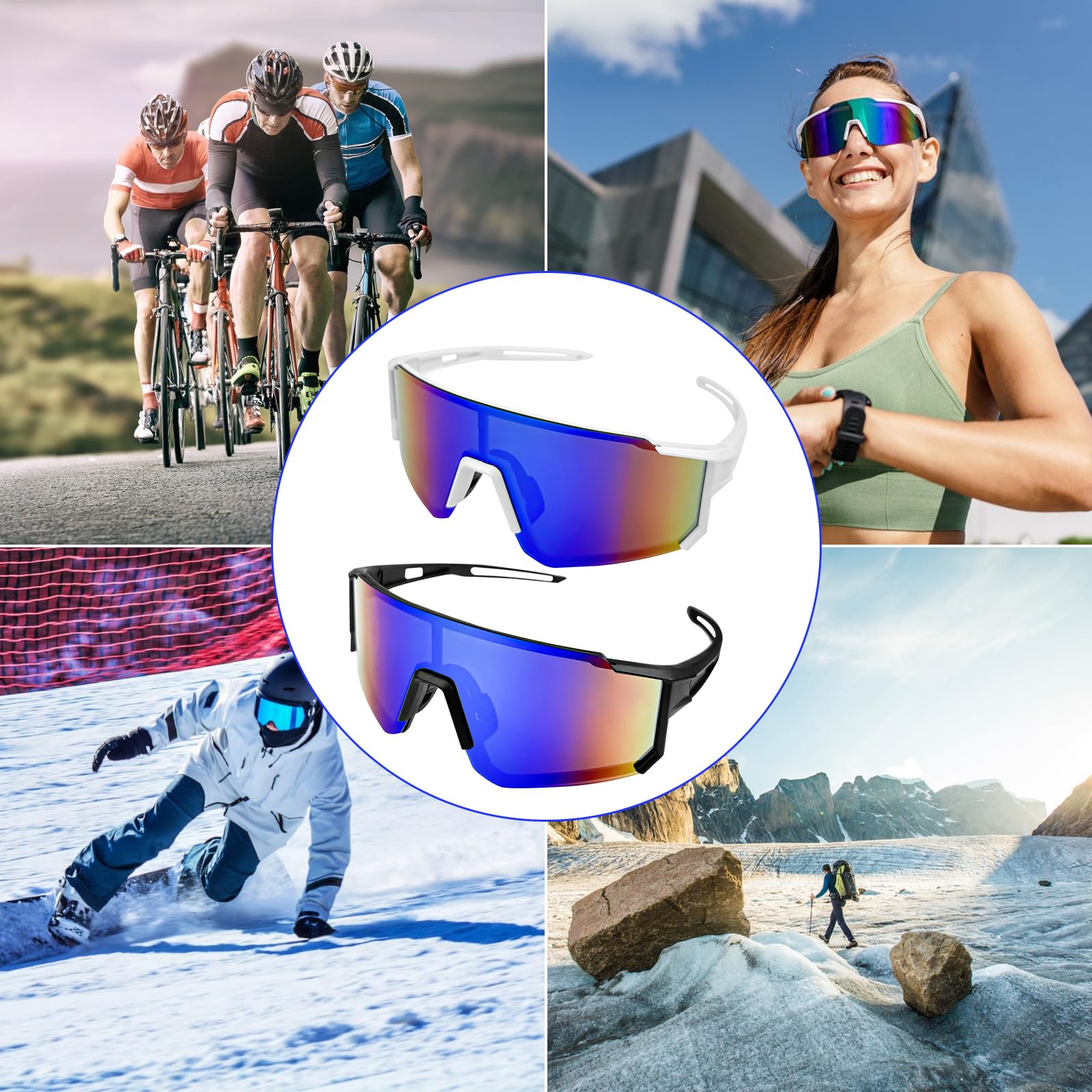 2 Pezzi Occhiali da Ciclismo Polarizzati, Occhiali da Sole da Ciclismo, Occhiali Veloci Uomo, Occhiali Ciclismo Uomo, Protezione UV400, Occhiali Bici da Corsa per Ciclismo Corsa Sci Pesca Ecc