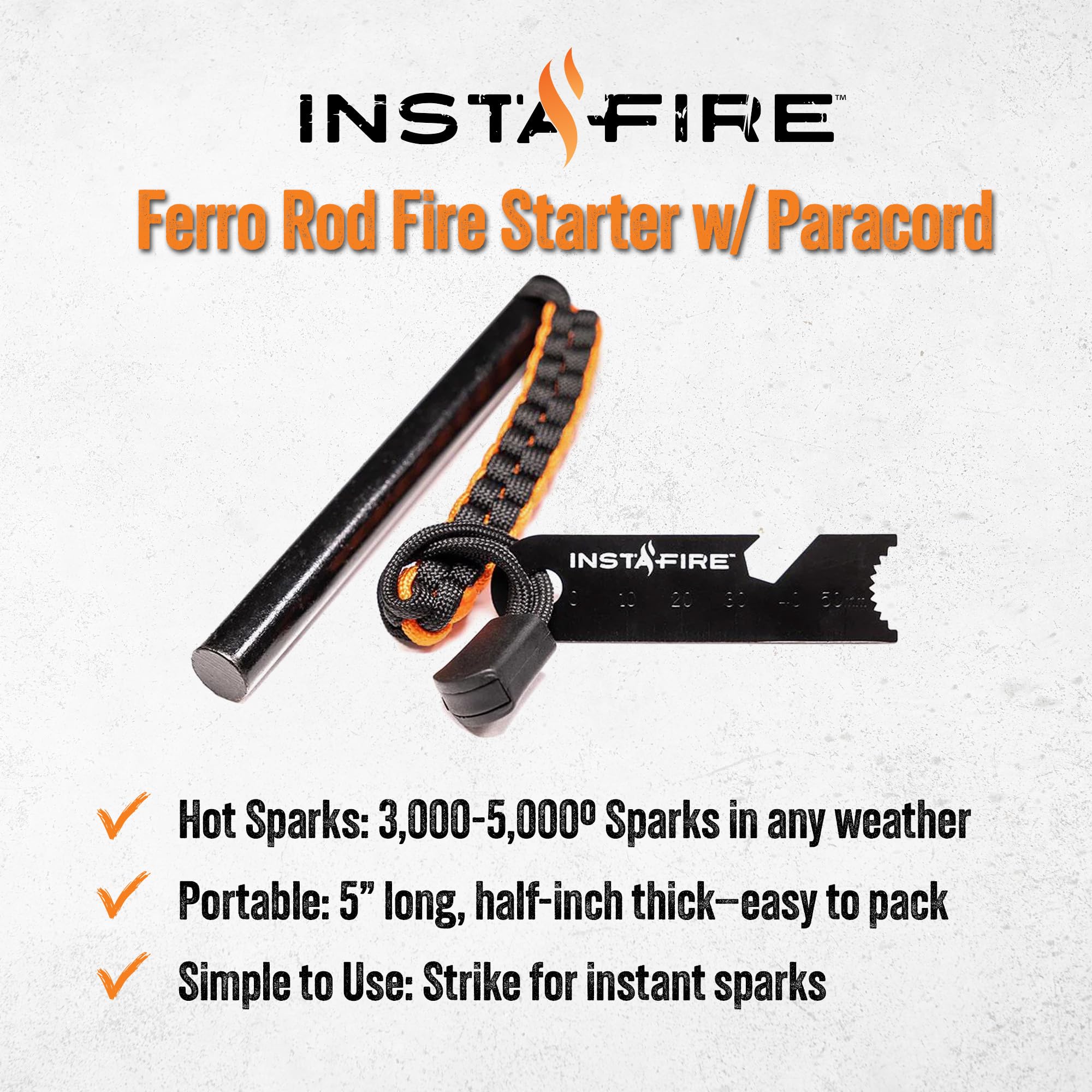 InstaFire Taktisches Feuer-Starter-Kit (enthält wiederaufladbares Feuerzeug, Ferrostange, Feuerstarterbeutel und Feuerseile), Feuerstarter-Set, Feuerstarter für Lagerfeuer, Survival-Werkzeug