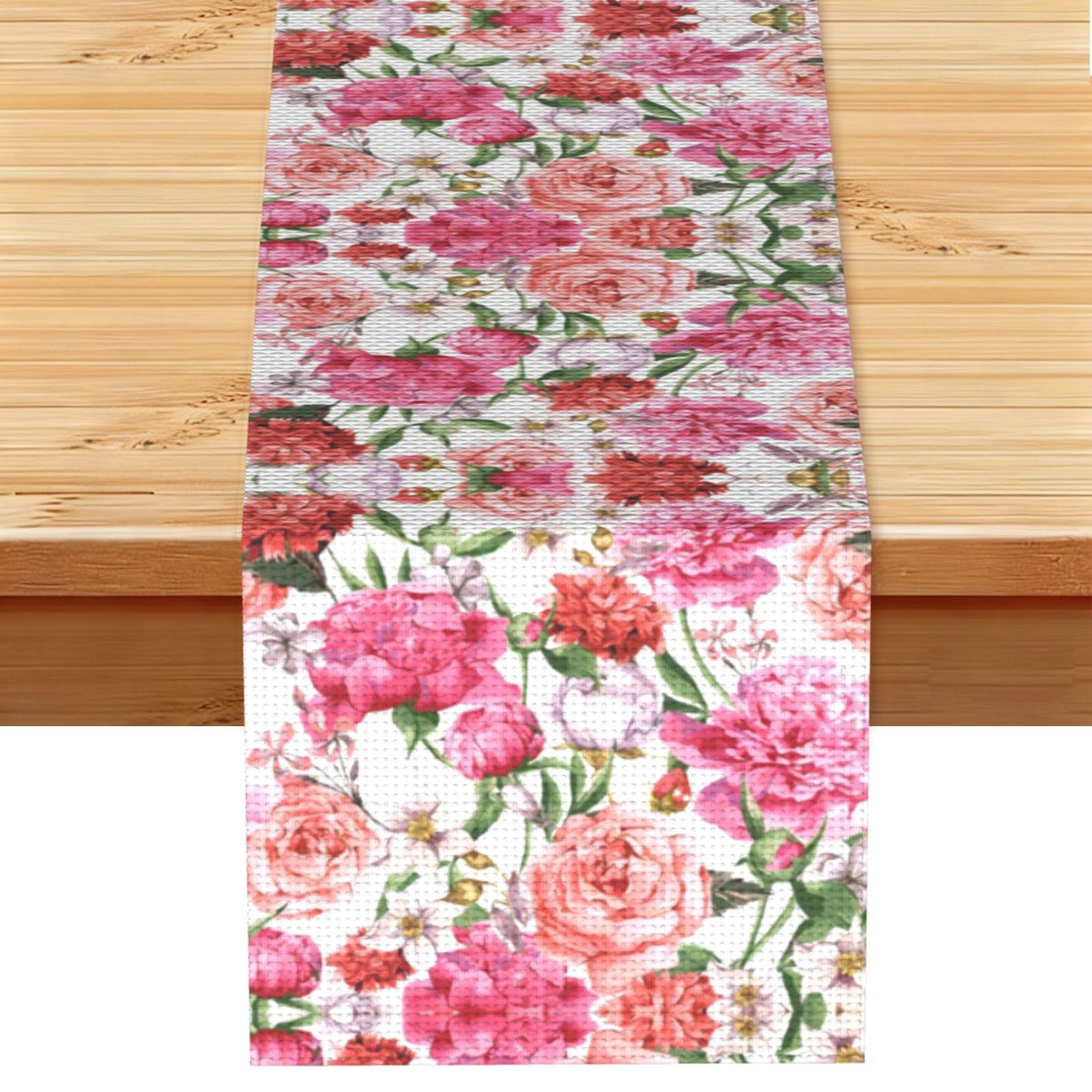 Garden Peony Linen Feel Table Runner Wedding Party Home Decoration