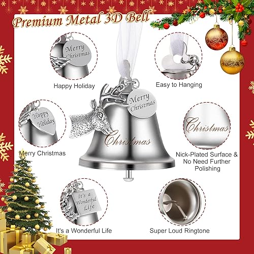 Miniatura 3 de Jenaai Juego de 12 adornos de campana de Navidad, adorno colgante de árbol de Navidad, adorno de campana de metal con los mejores deseos,
