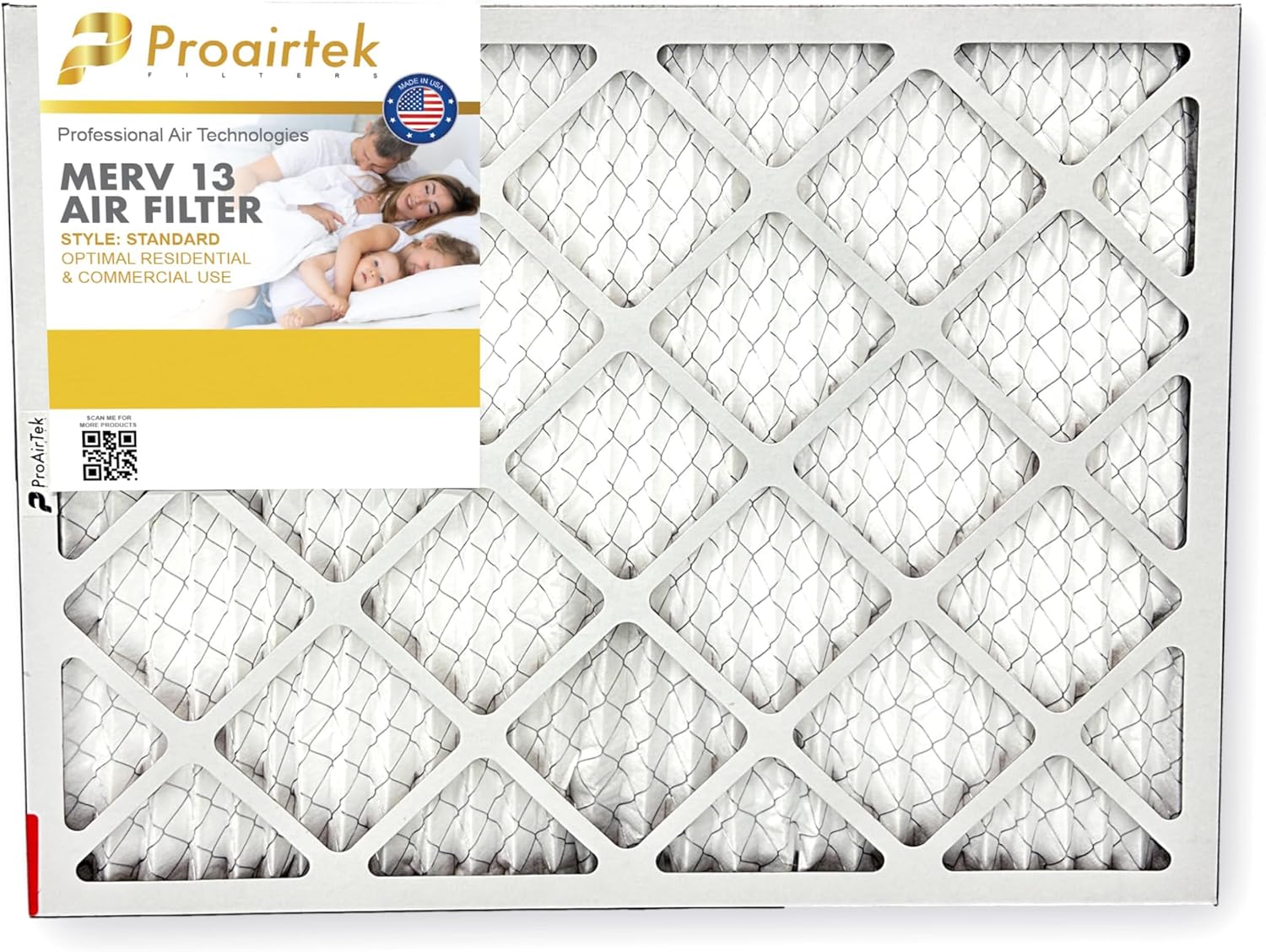 Proairtek AF20251M13SWH Model 20x25x1 Air Filter, MERV 13; Ideal for Anyone Wanting Clean, Crisp Air in Their Home
