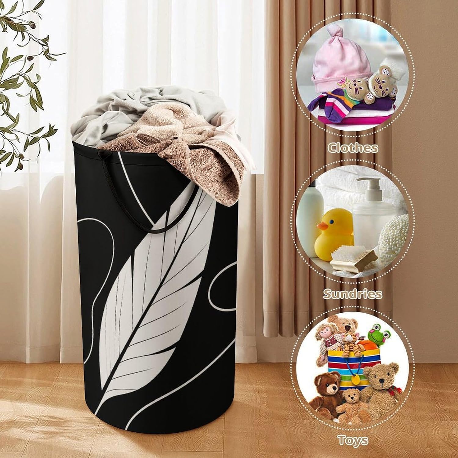 Aesthetic Leaf Laundry Basket 86L Laundry Hamper | Collapsible Clothes Hamper with Reinforced Handles Waterproof Tall Foldable Dirty Clothes Basket for Hotel, Home, Closet