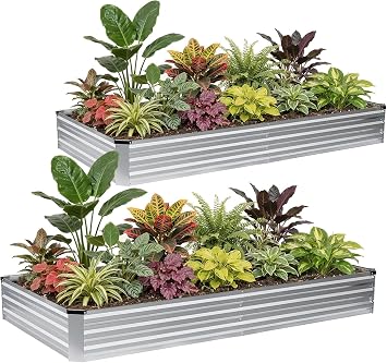 Galvanized Raised Bed,240x160x30cm Planter Box,Silver-2Pcs