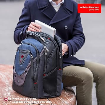Wenger Ibex 17 inch Laptop Backpack, Men's and Women's Laptop Bag, Black/Gray/Blue