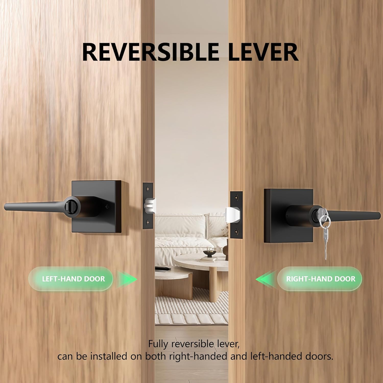 Door Locks for Front Door - 6 Pack Doorknobs for Exterior Door Matte Black Standard Door Handle with Lock Entrance Door Levers with Keys