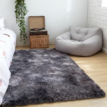 Rectangle Rug 200 x 260 cm Fluffy Touch Rug Carpet Shaggy Orcisin Comfortable Use for Livinlum, Bedroom, Kichi Entryway, Dark Grey