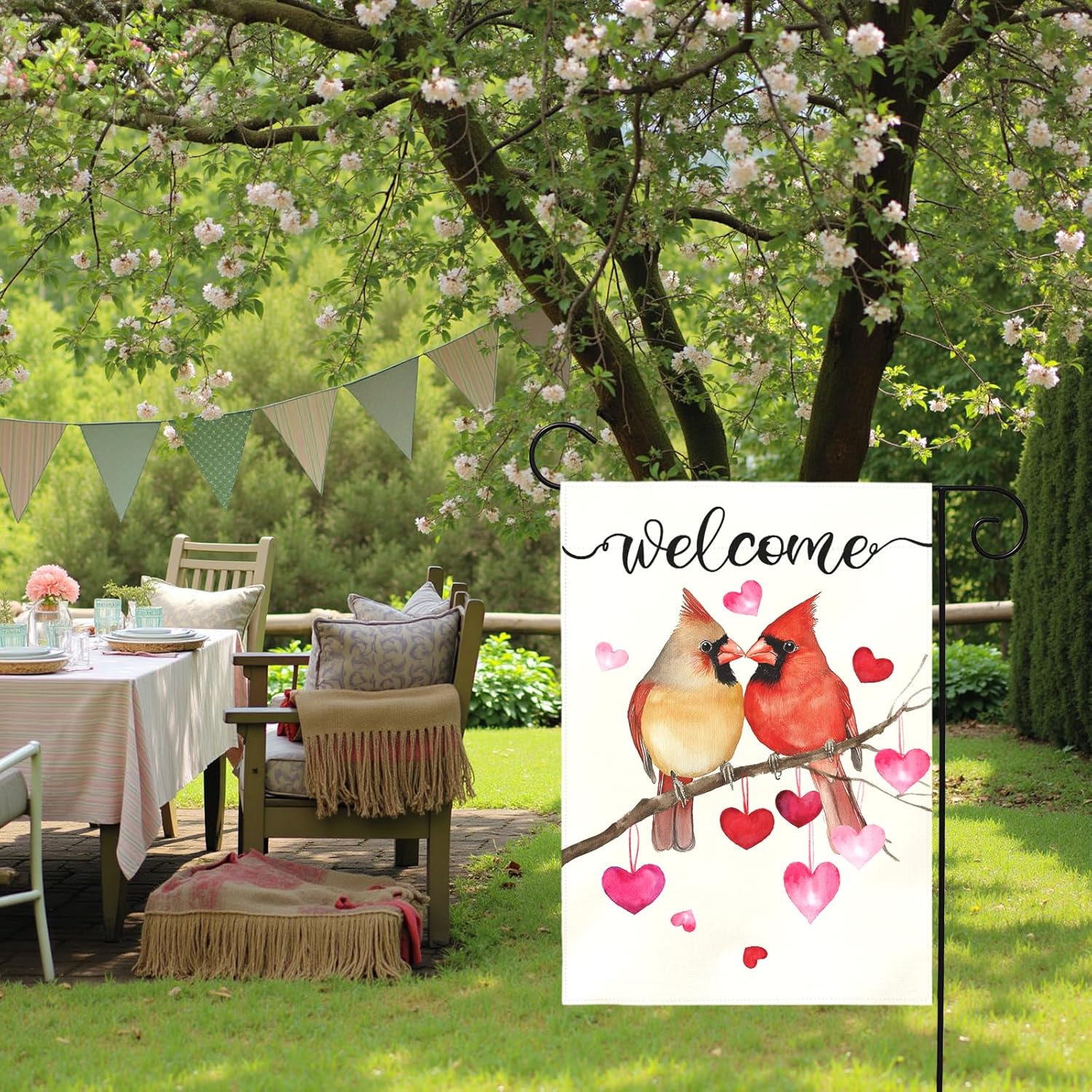 Welcome Valentine's Day Garden Flag Cardinal Love Heart Vertical Polyester Double Sided Yard Flags Holiday Anniversary Wedding Red Birds House Banner Farmhouse Valentines Day Decor 12x18 Inch - Image 6