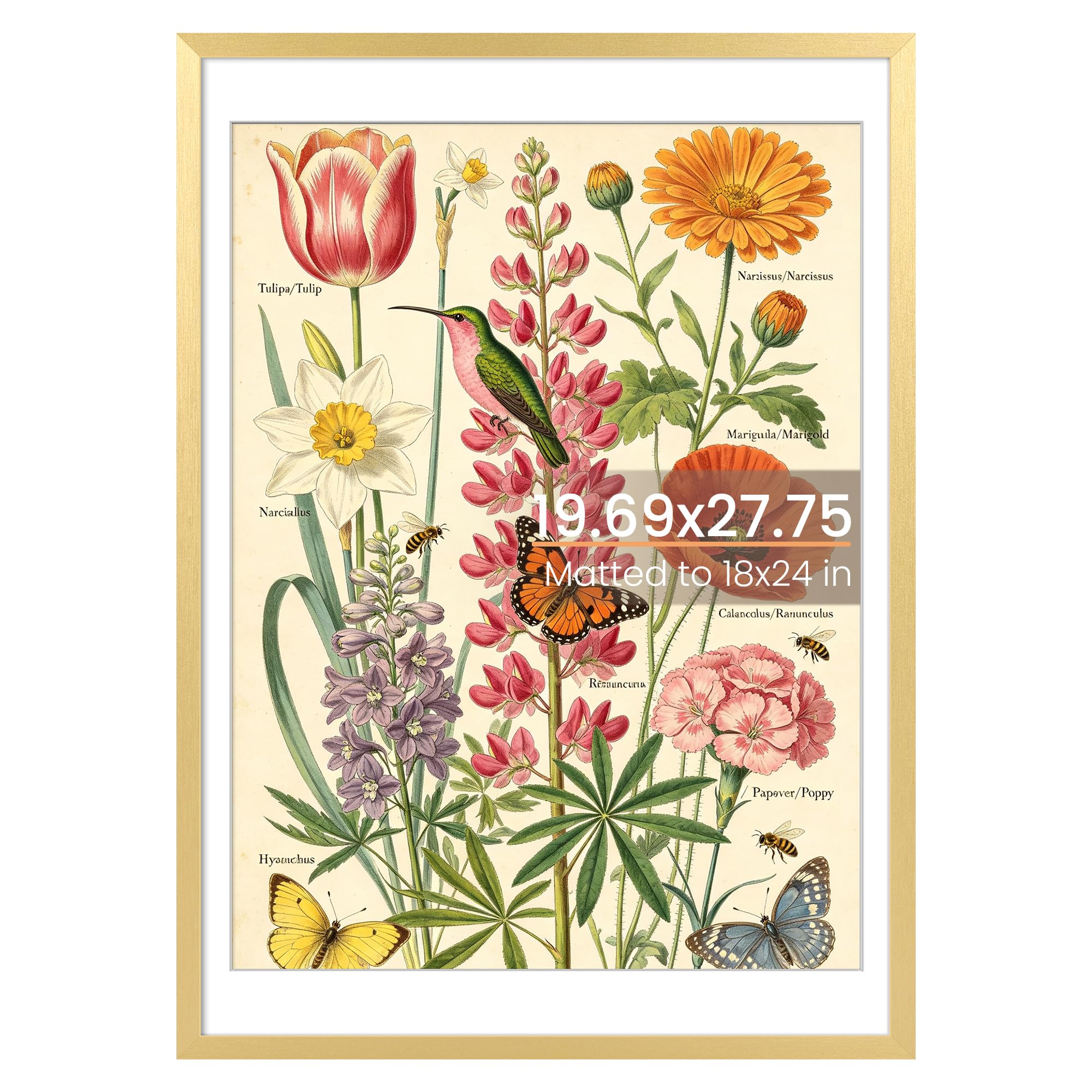 upsimples 50x70cm Puzzle Frame, Wall Decor Poster Frames, Gold 1 Pack | 18x24in with Mat or 19.7 x 27.6 Frame without for 1000 Pieces Puzzles, Gallery Wall, Family, Baby, Dog, Wedding, Christmas