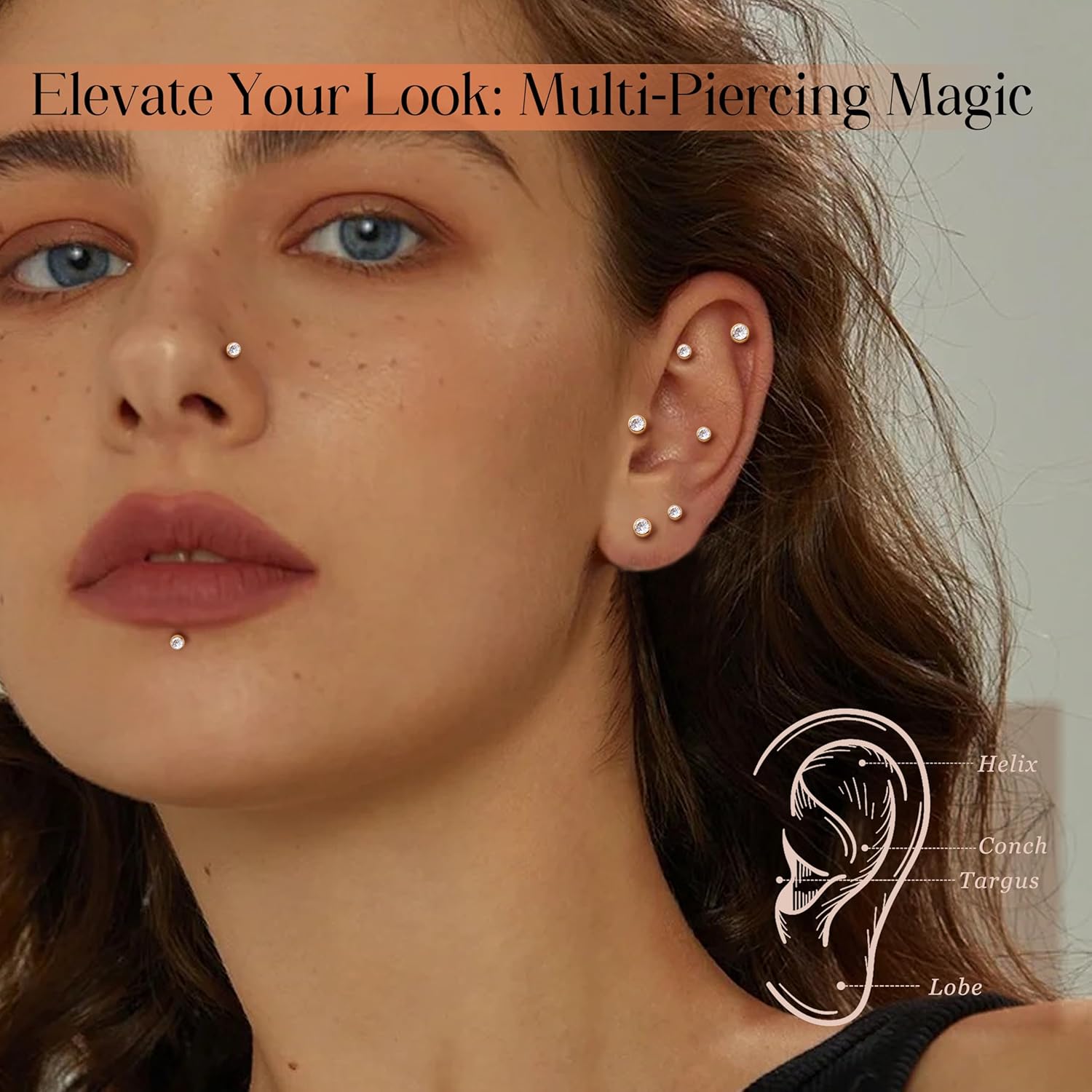 14K Solid Gold Flat Back Earring Hypoallergenic - 18G Cartilage Tragus Conch Helix Piercing Jewelry Extended Internal Thread Labret Lip Nose Stud for Women Men Simulated Diamond CZ 2/3mm - Image 5