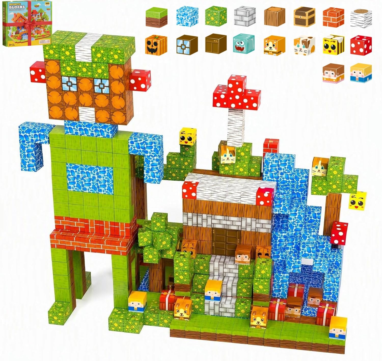 Magnéticos de Construcción para Niños de 3 a 6 Años (100 Piezas) - Bloques Magnéticos 3D Educativos STEM, Set de Juguetes Infantiles Creativos, Juego de Imanes, Regalo Ideal de Navidad y Cumpleaños
