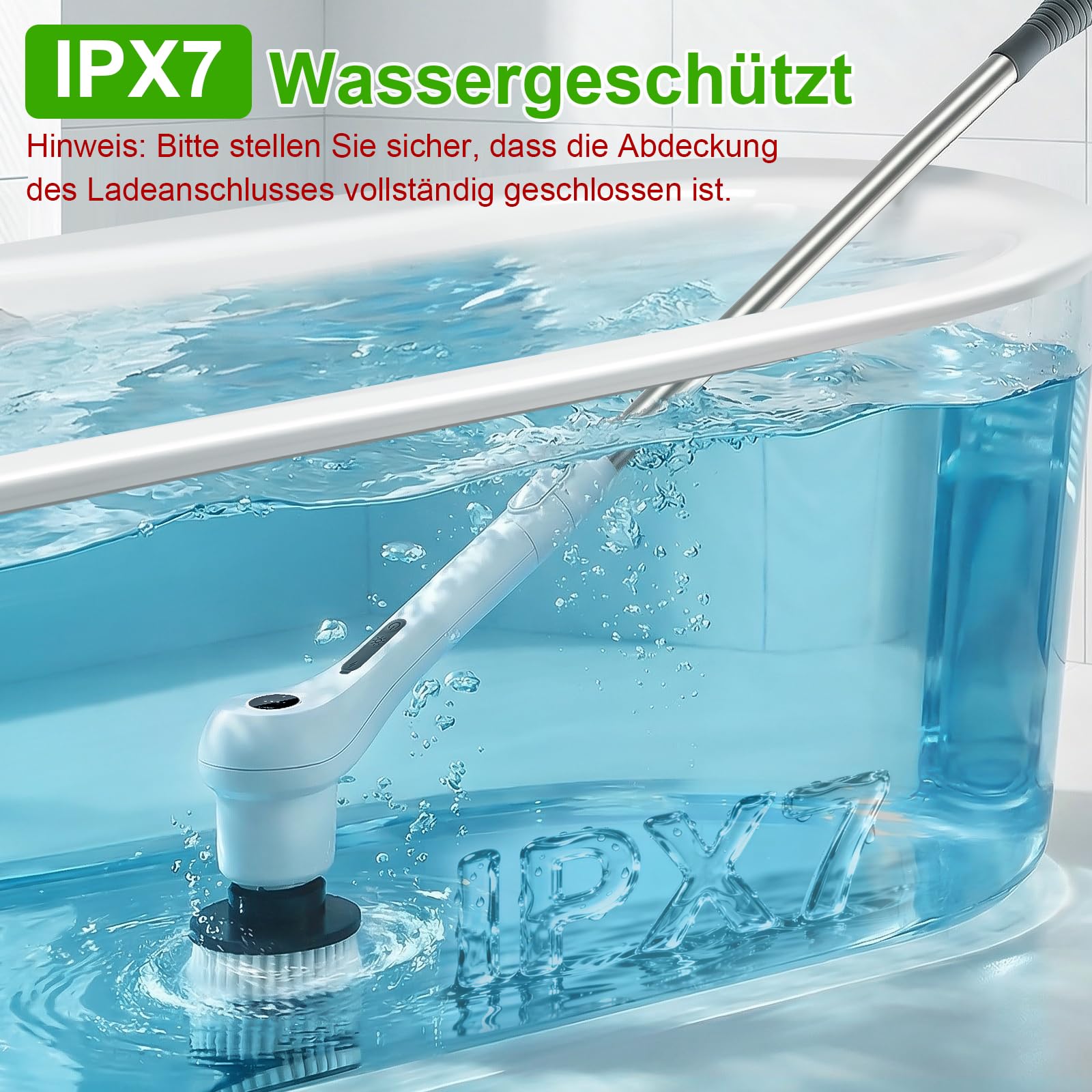 Elektrische Reinigungsbürste, 8 in 1 Putzbürste Elektrisch, Electric Cleaning Brush IPX7 Wasserdichter mit Austauschbaren Bohrbürstenköpfen und Verstellbarem Griff für Badezimmer, Fliesen, Küchenherd