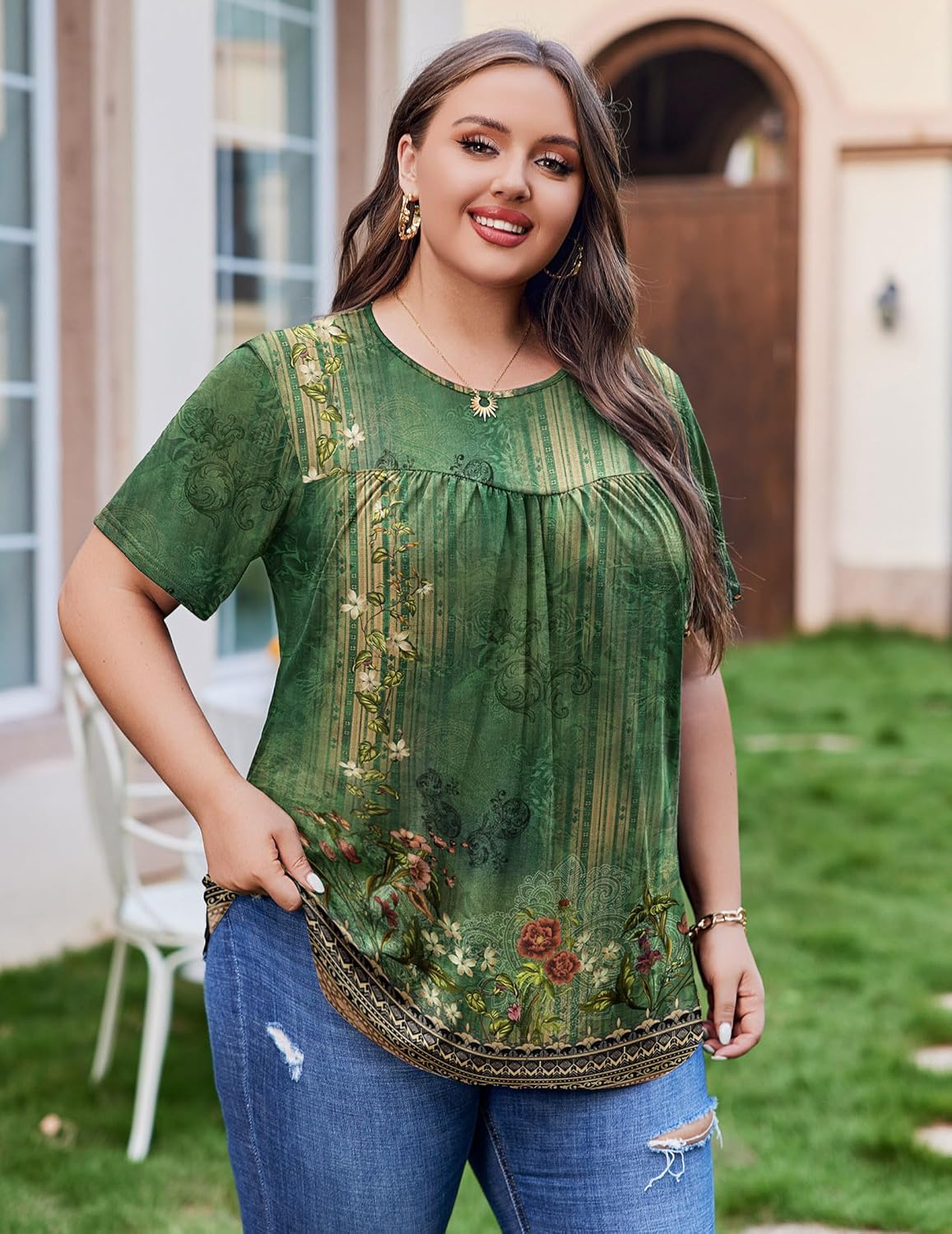 IN'VOLAND Womens Plus Size Tops Short Sleeve Tunic Crew Neck Shirts Summer Casual Loose Blouse 1X-5X - Image 3