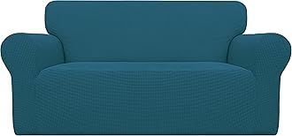 Easy-Going Stretch Loveseat Slipcover 1-Piece Sofa Cover Furniture Protector Couch Soft with Elastic Bottom for Kids Polyester Spandex Jacquard Fabric Small Checks (Loveseat, Deep Teal)