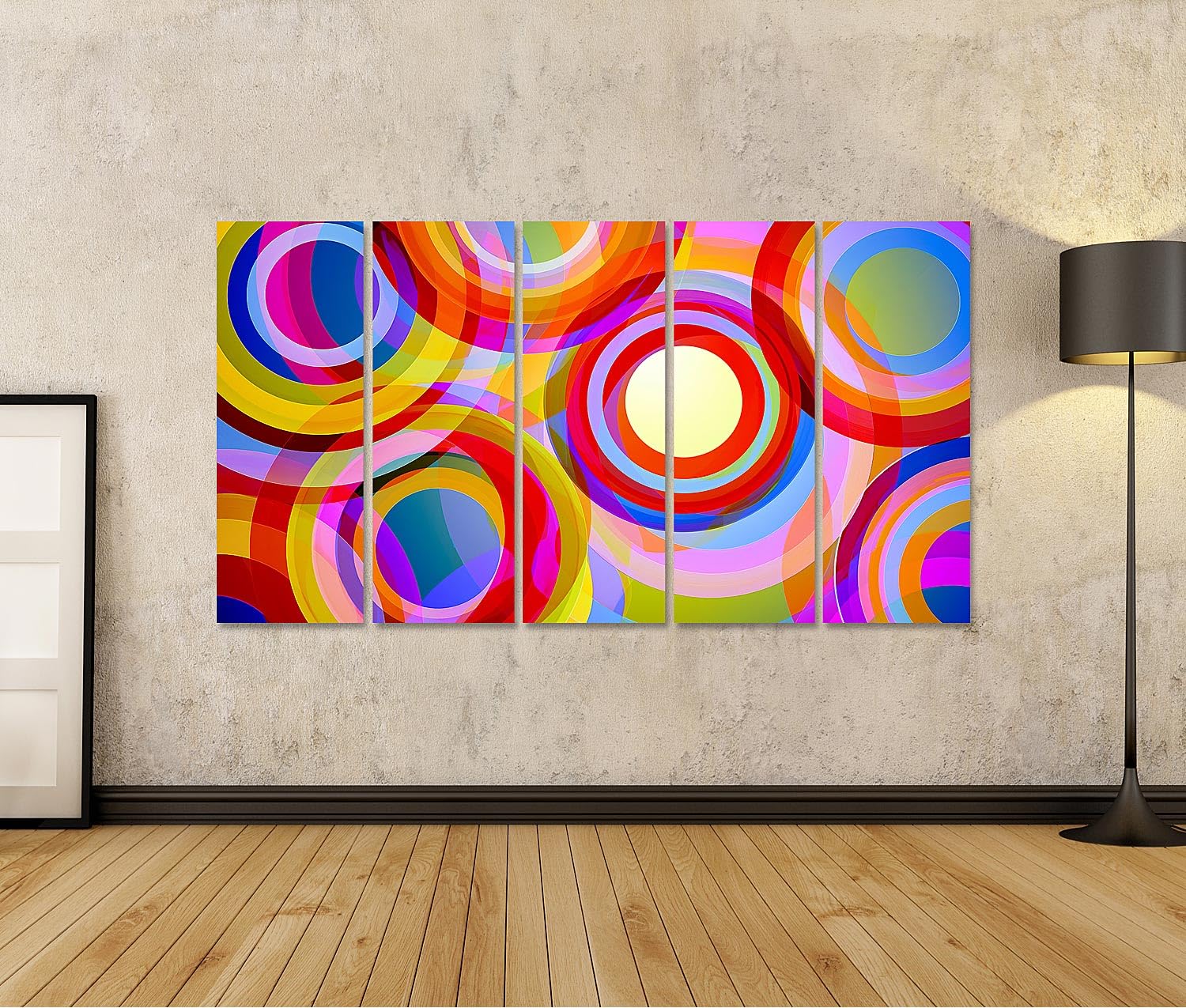 islandburner Bild auf Leinwand Faszinierende Kreise Abstrakt Kunstdruck Wohnzimmer Für Kunstliebhaber - 5-teilig XXL