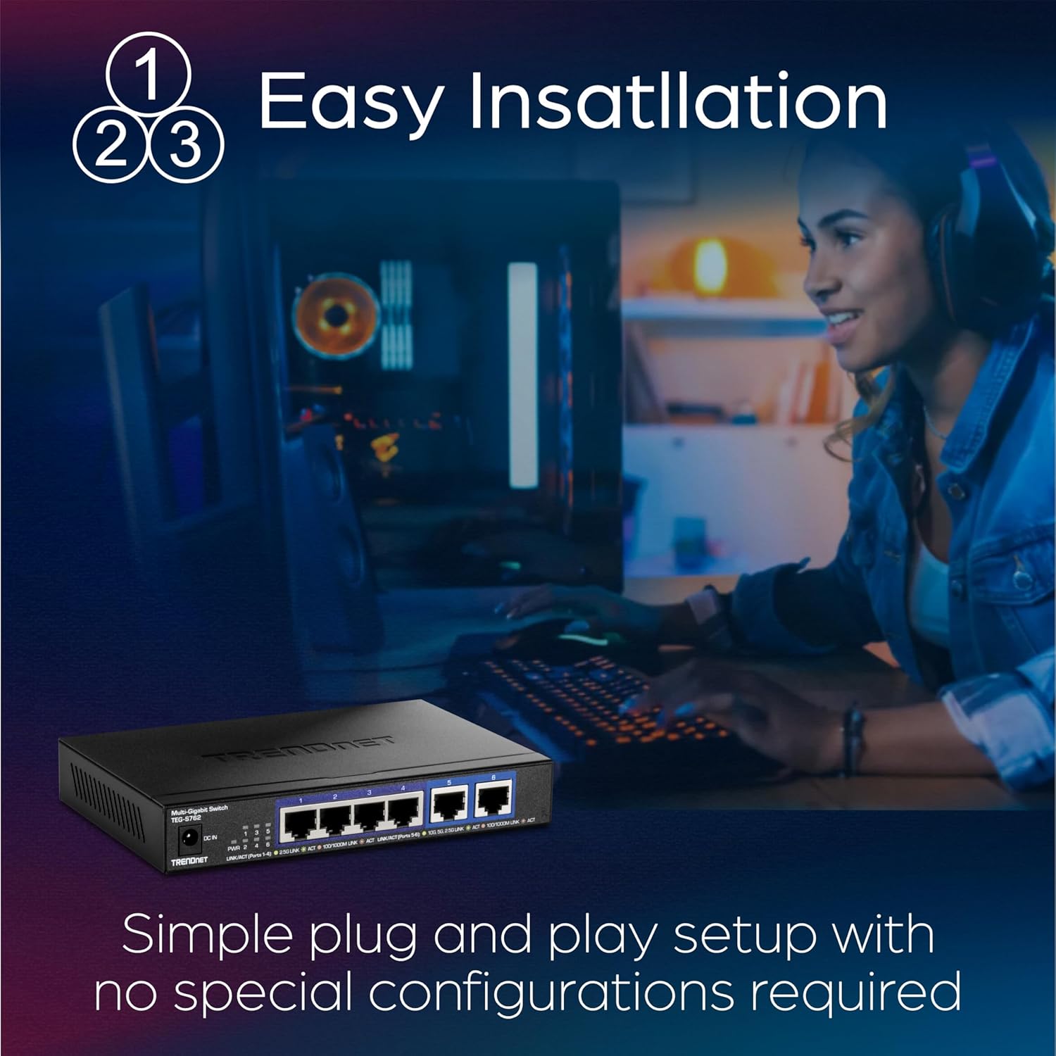 TRENDnet 6-Port 10G Switch, 4 x 2.5G RJ-45 Base-T Ports, 2 x 10G RJ-45 Ports, 60Gbps Switching Capacity, Wall Mountable, 10 Gigabit Network Connections, Lifetime Protection, Black, TEG-S762