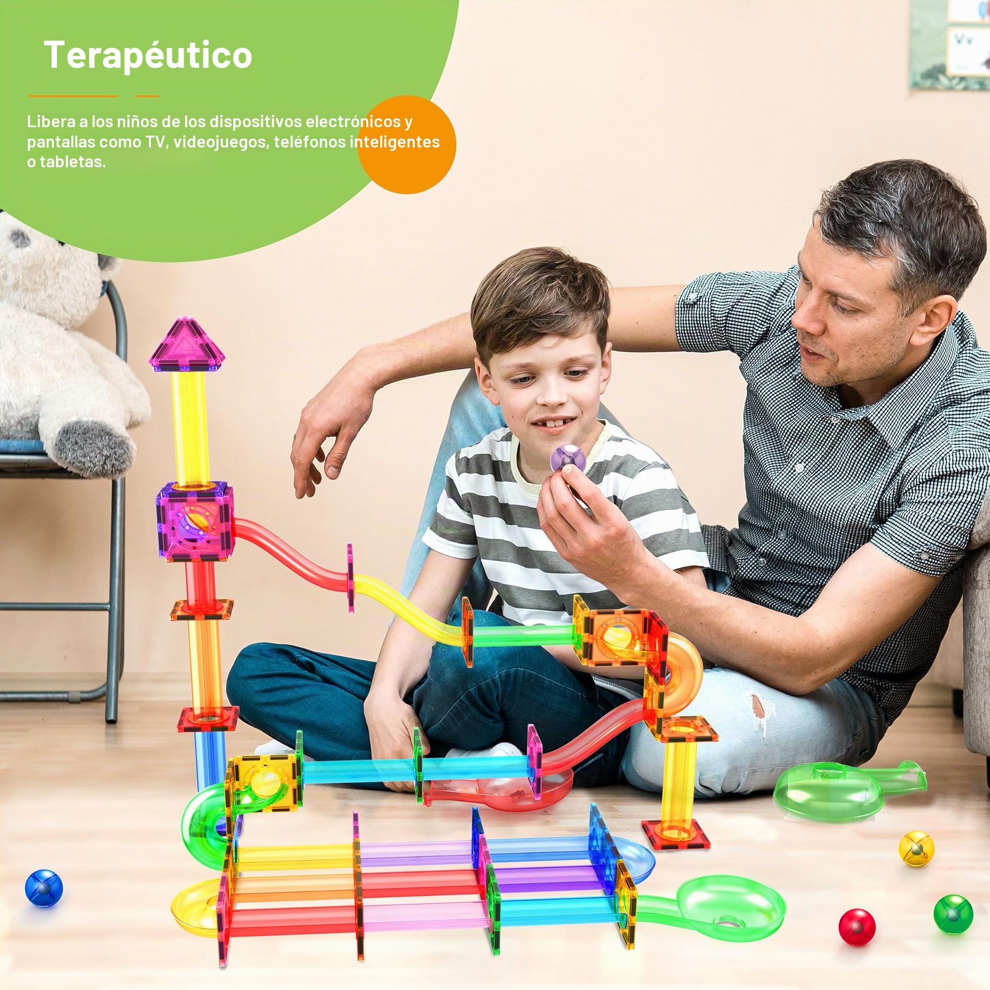 PicassoTiles Marble Run - Bloques de construcción magnéticos de 120 piezas, juego de construcción de azulejos magnéticos, juego de aprendizaje STEM, bloque educativo para el desarrollo del cerebro