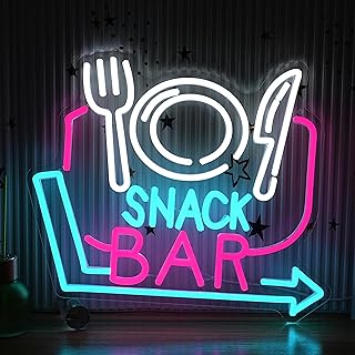 Snack Bar Neon Sign for Wall Decor 14.96’’*12.6’’ Attractive Snacks Light Up Sign Usb Adjustable Bar Led Sign Business Arrow Neon Light for Man Cave Cafe Cake Candy Fast Food Shop