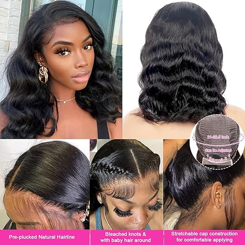 Miniatura 5 de Kucmir Pelucas de cabello humano ondulado con encaje frontal de 12 pulgadas, peluca de cabello humano prearrancado, peluca de cabello humano de 13 x