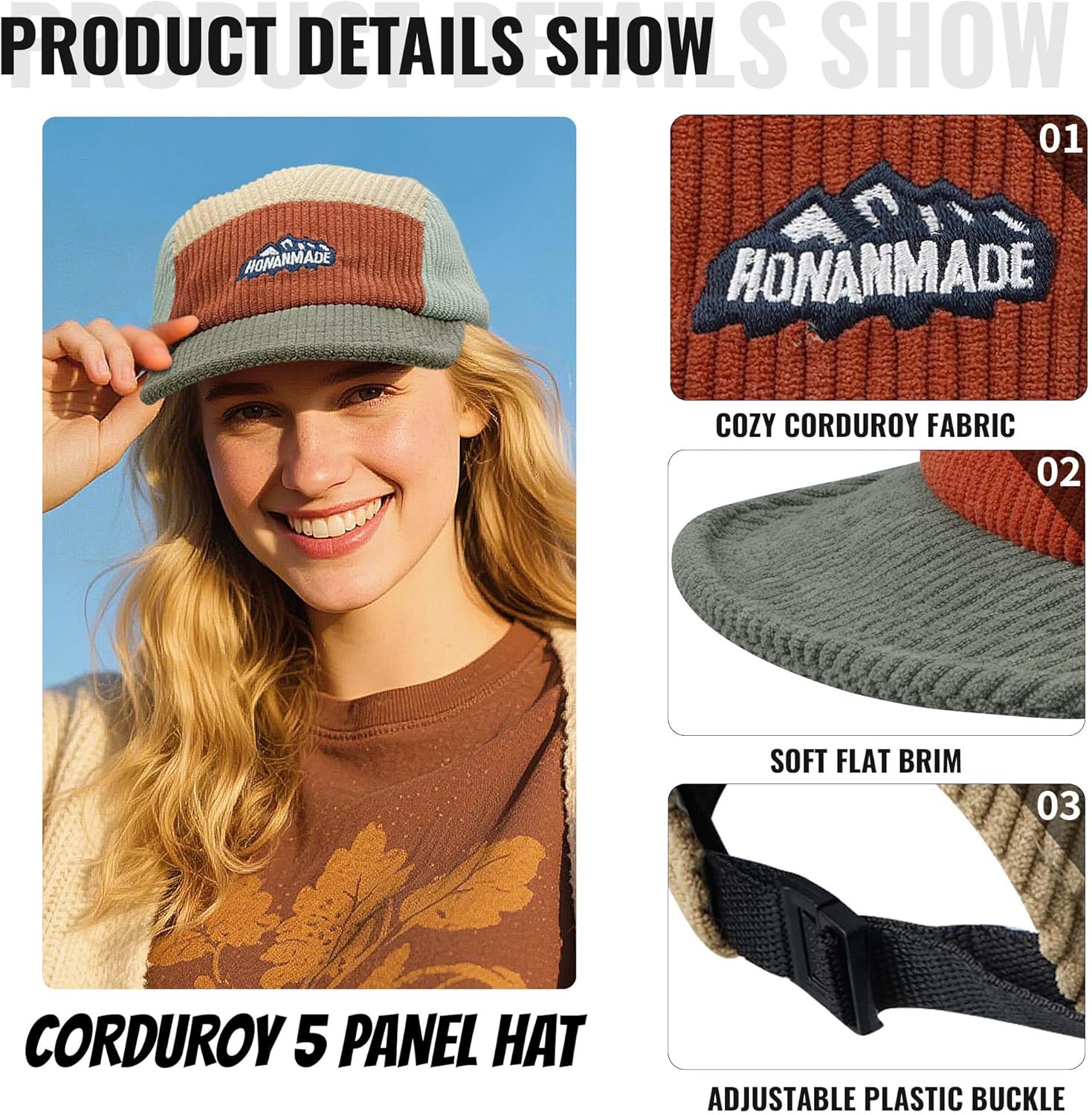 Croogo Corduroy 5 Panel Hat Casual Short Brim Baseball Caps Unstructured Vintage Dad Hats Trucker Snapback Hats Hip Hop Hat - Image 4