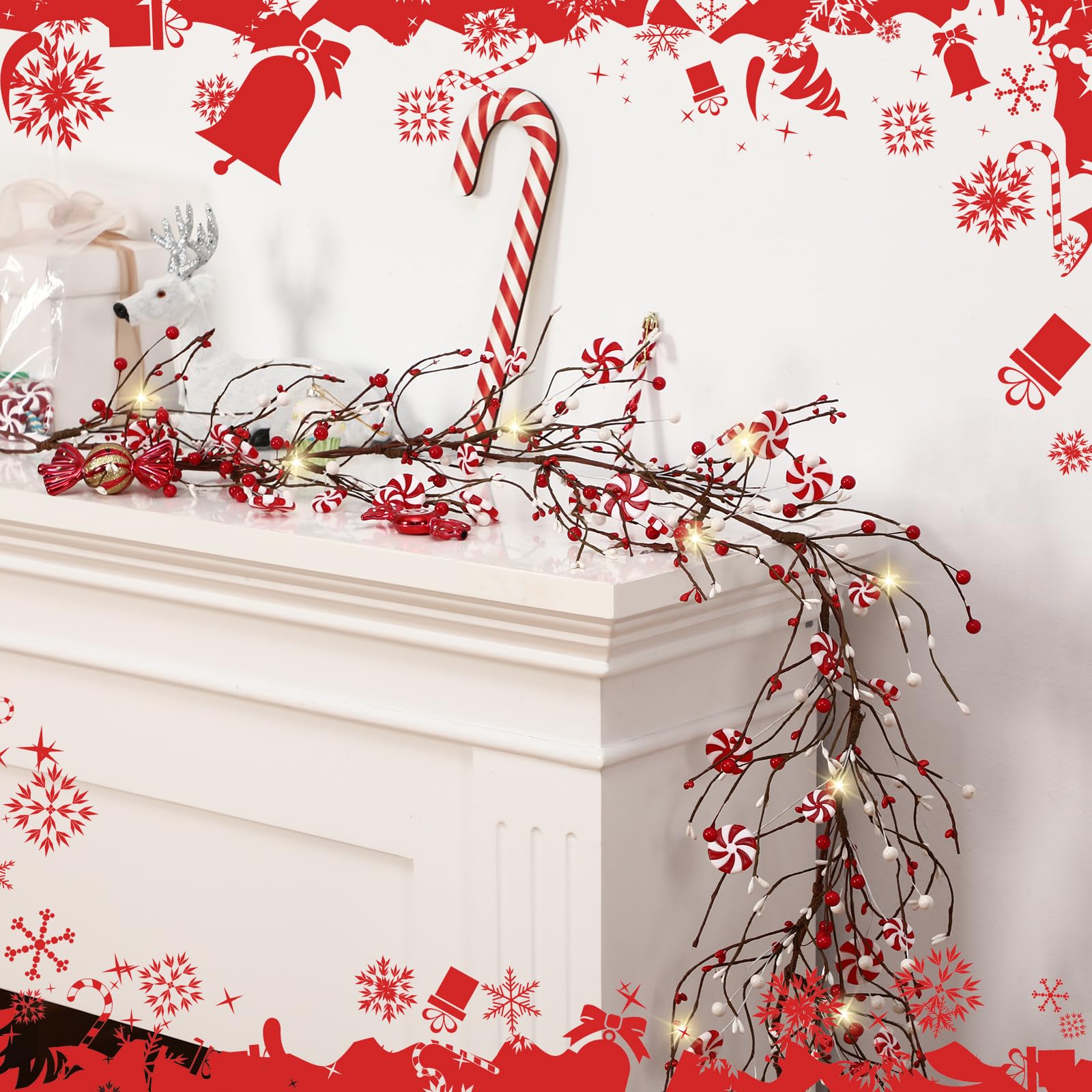 Décoration de Noël intérieur extérieur : guirlande bonbons 150cm