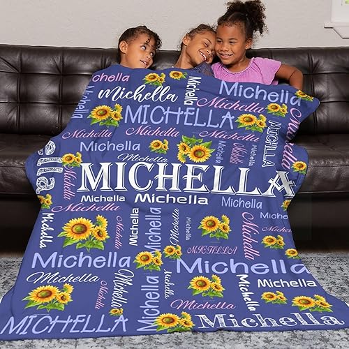 Miniatura 4 de Mantas personalizadas para niños, manta personalizada con nombre, texto, manta personalizada con nombre de girasol para mujeres y adultos, regalos