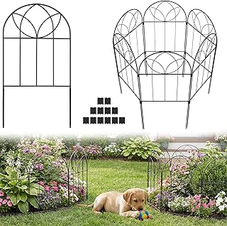 Decorative Garden Fence 24in(H) x 6ft(L) Small Garden Fence Animal Barrier, 6 PCS Rustproof Metal Fences Panel, Arch Black No Dig Fences, Rabbit and Dog Border Fencing for Flower Bed, Patio