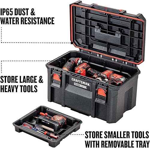 Miniatura 3 de CRAFTSMAN TRADESTACK - Caja de herramientas, impermeable para interiores y exteriores, almacenamiento de herramientas apilable, con cerradura, 21