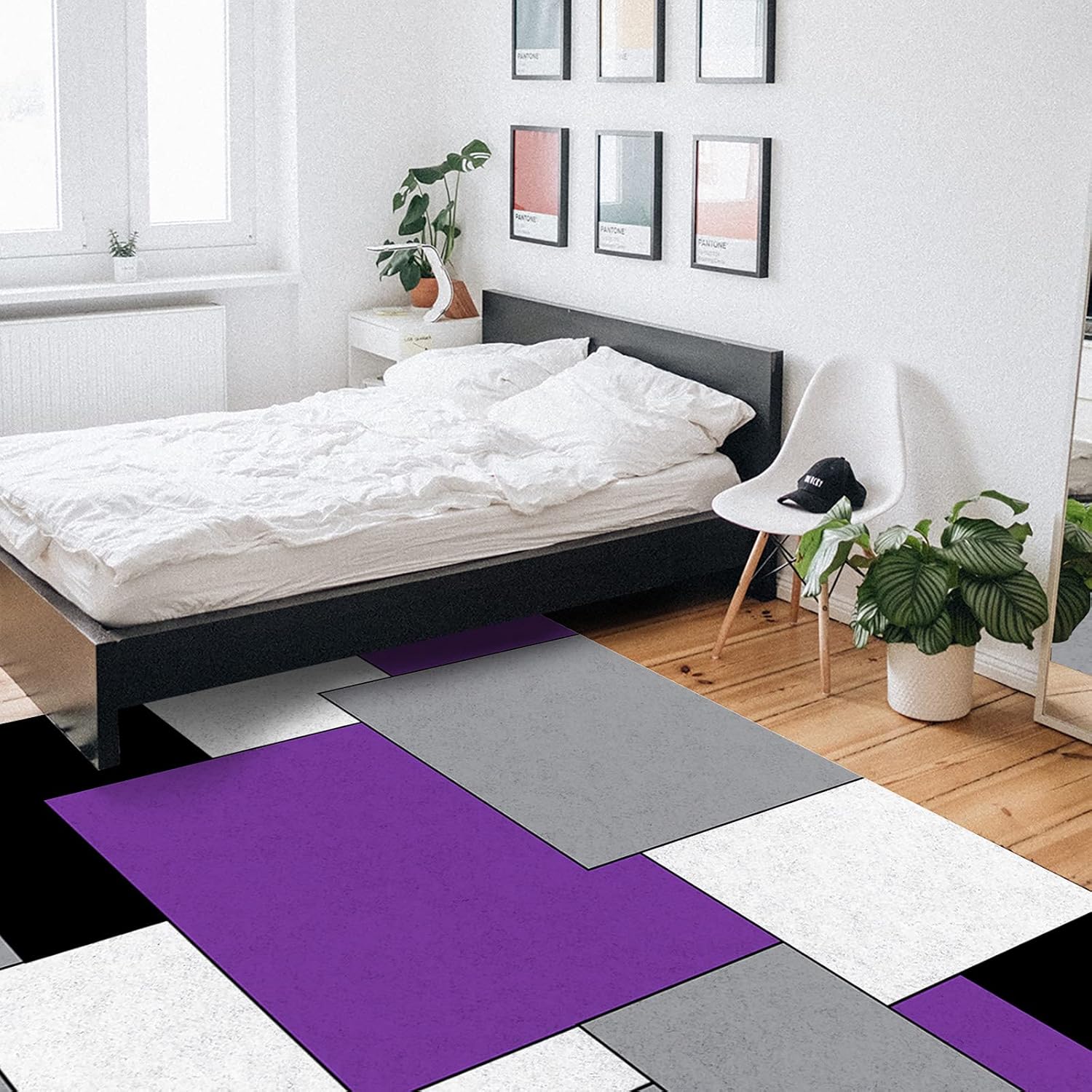 Purple Black Geometric Area Rugs Indoor Non-Slip Rectangle Rug 2x3 ft, Abstract Color Block Purple Black Gray Rug Rubber Backing Floor Mats Contemporary Home Decor Carpet for Entryway Living Room