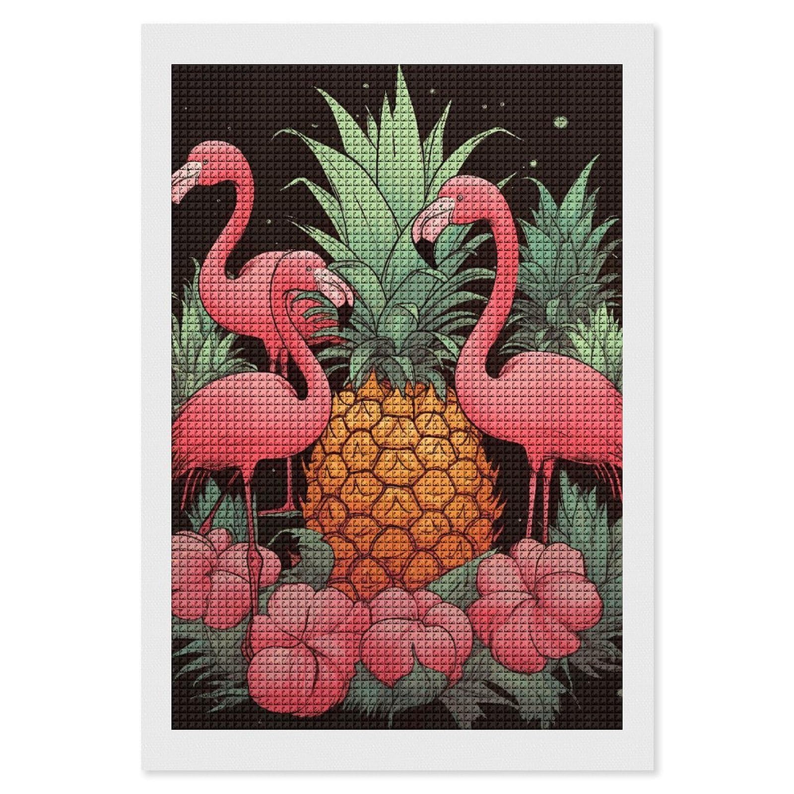 Pineapple Flamingos Diamond Art Kits for Adults, DIY 5D Diamonds Painting Kits for Beginner, Round Full Drill Diamond Dots Painting, 8"x12" Diamonds Pictures Gem Art and Crafts Wall Decor