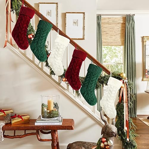 Miniatura 3 de KUNYIDA - Calcetines de Navidad, tejidos, únicos, color blanco, borgoña y marfil.